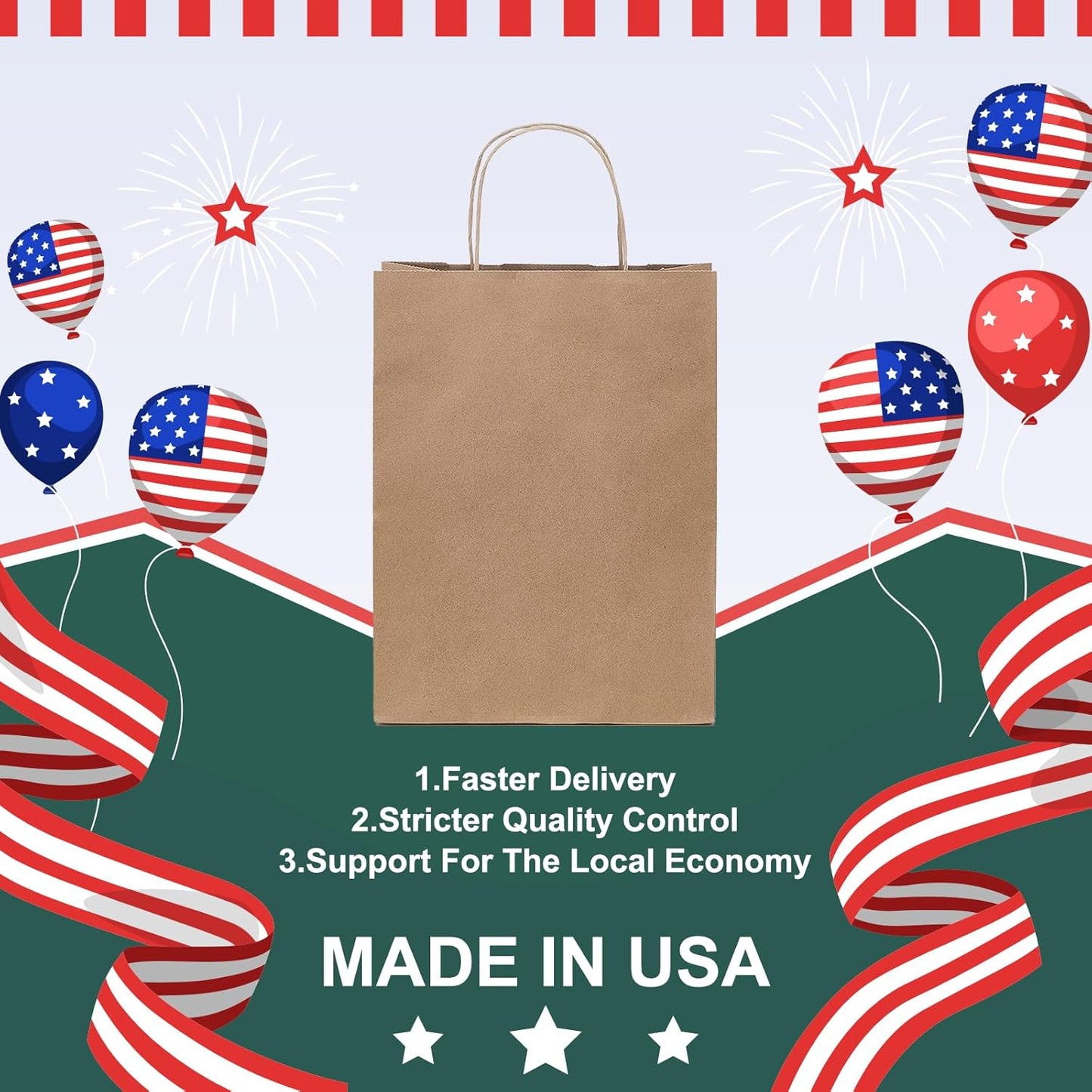 METRONIC Paper Gift Bags 8x4.25x10.5 100Pcs Brown Paper Bags with Handles Bulk, Kraft Paper Bag for Small Business, Birthday Wedding Party Favor, Christmas, Retail shopping Bag, Made in USA