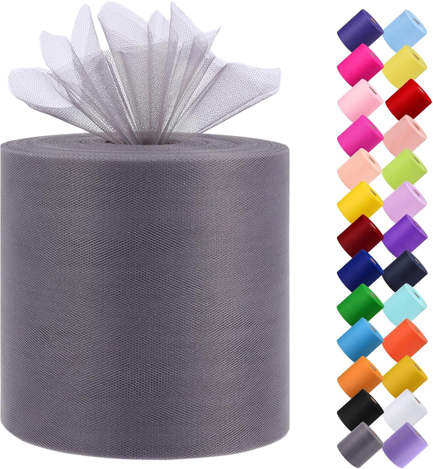 Tulle Fabric Roll, 6” by 200 Yards (600FT) Tulle Organza Fabric Spool for DIY Tutu Skirt Baby Shower Decor Wedding Backdrop Crafts Birthday Party Supplies (Grey)