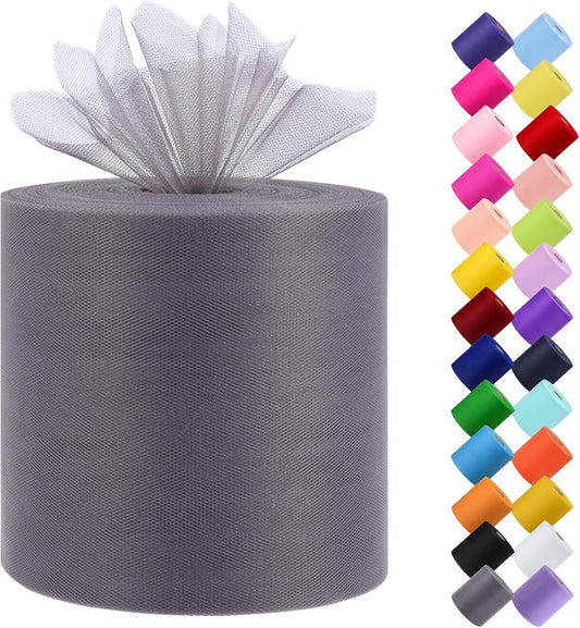 Tulle Fabric Roll, 6” by 200 Yards (600FT) Tulle Organza Fabric Spool for DIY Tutu Skirt Baby Shower Decor Wedding Backdrop Crafts Birthday Party Supplies (Grey)