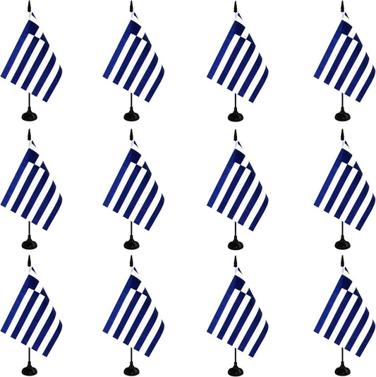 Greece Desk Flag, 12 Pack Greek Table Office Flag with Black Solid Pole and Stand Base, International Country Flag, Festival Celebration, Classroom Meeting Desktop Decor (Greece)