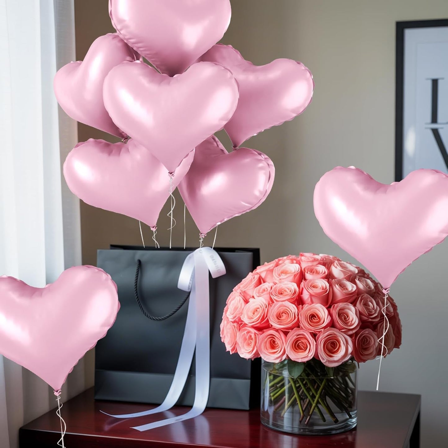 24 Inch Pink Heart Balloons, Heart Shaped Foil Balloons, Light Pink Helium Balloon for Girls Women Baby Bridal Shower Anniversary Wedding Valentines Day Gender Reveal Birthday Party Decorations