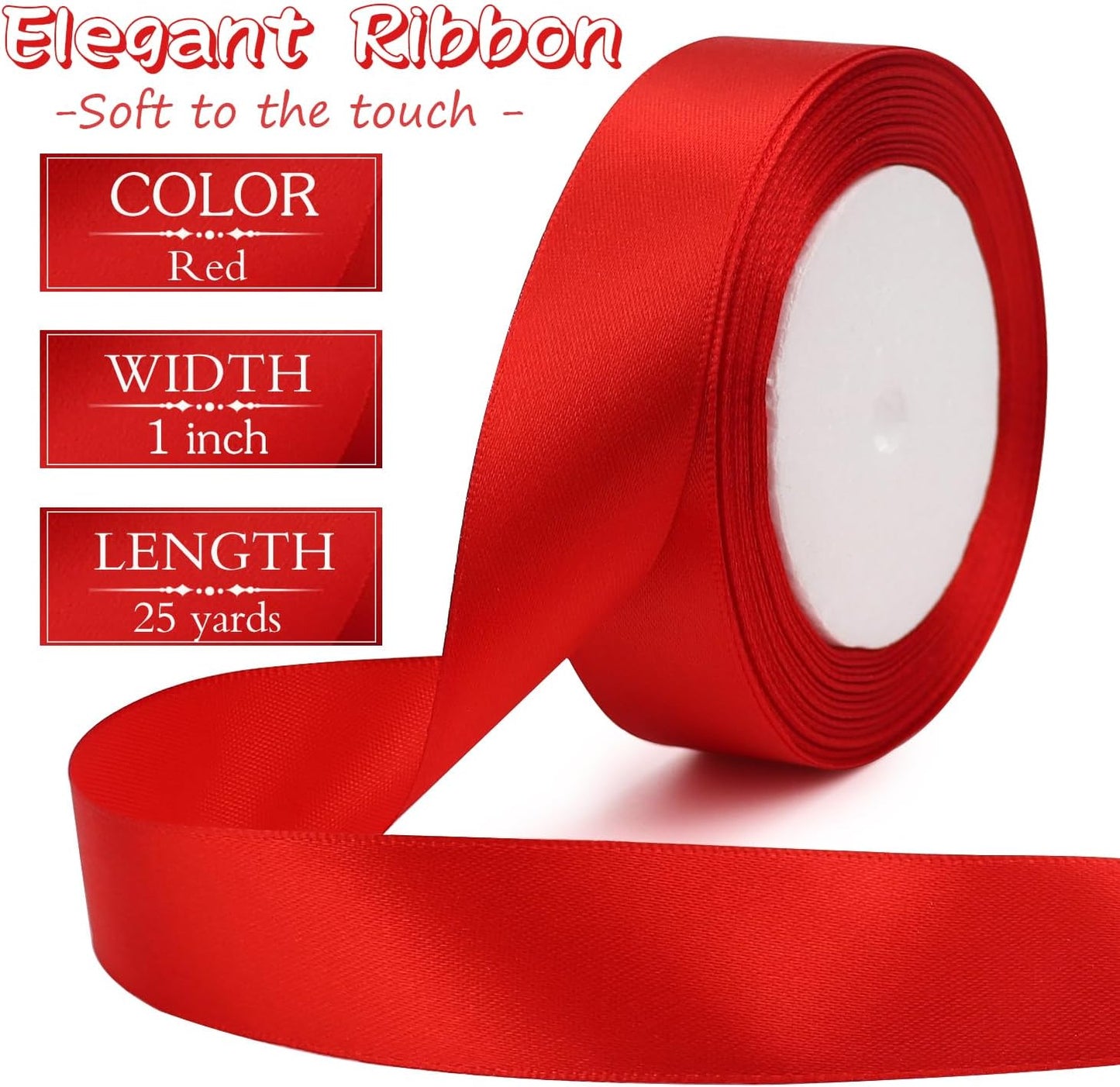 Red Solid Satin Ribbon 1 Inch 25 Yards Solid Polyester Fabric Ribbon for Gift Wrapping Wedding Christmas Baby Shower Birthday Party Decoration Handmade Immortal Flower Craft
