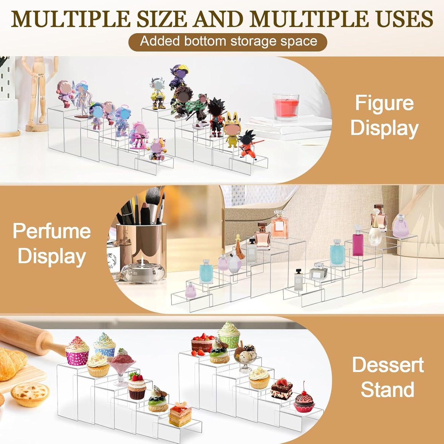 12 Pcs Acrylic Display Risers, 2 Sets Small Size Clear Acrylic Risers, 0.15" Thick Display Stands for Dessert, Cupcake, Candy, Figure & Jewelry Showcase