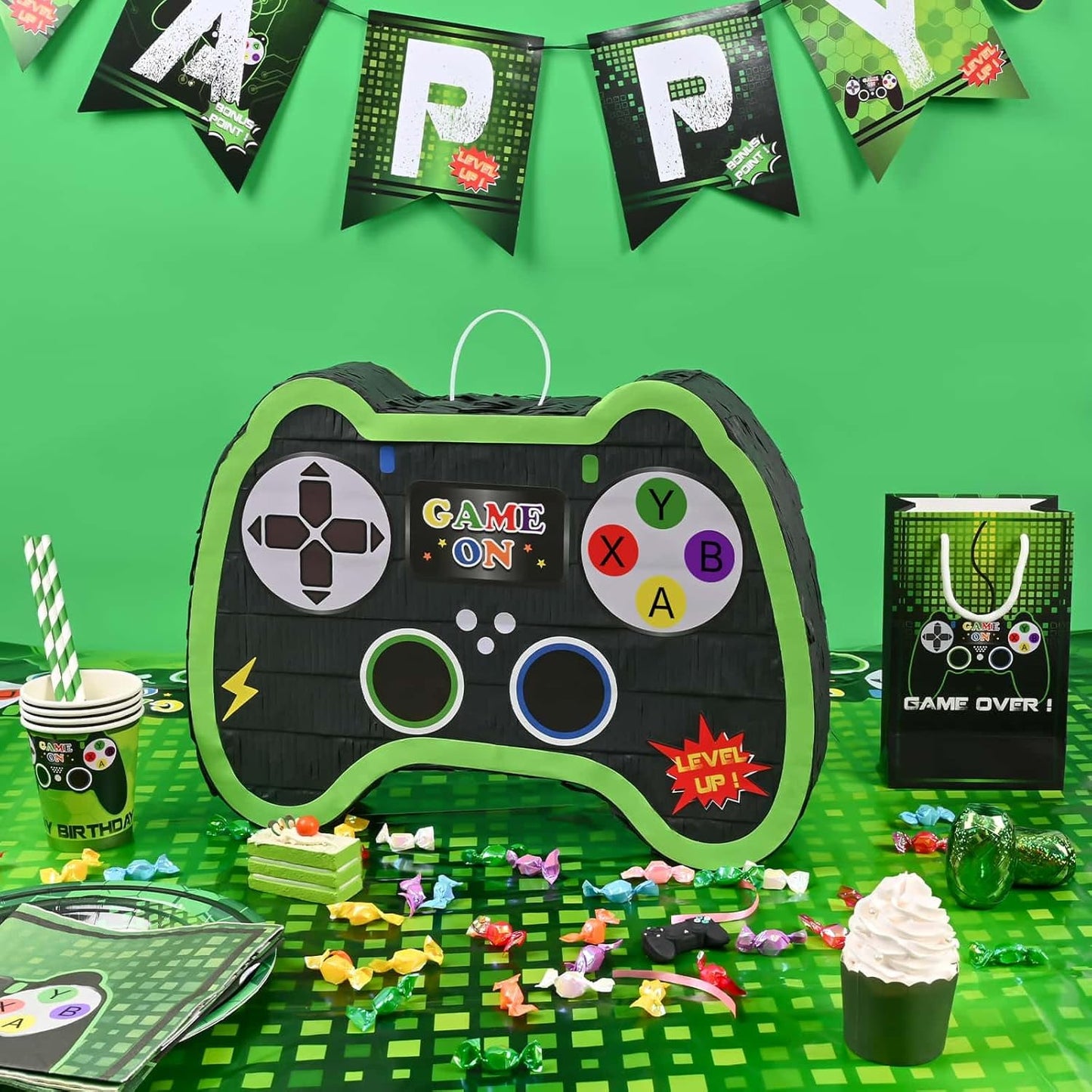 WERNNSAI Video Game Controller Piñata - Game Party Supplies Piñata Bundle with Blindfold and Bat for Boys Kids Gaming Theme Birthday Party Game Carnival Activity Decorations (15.7" x 12.2" x 3.1")