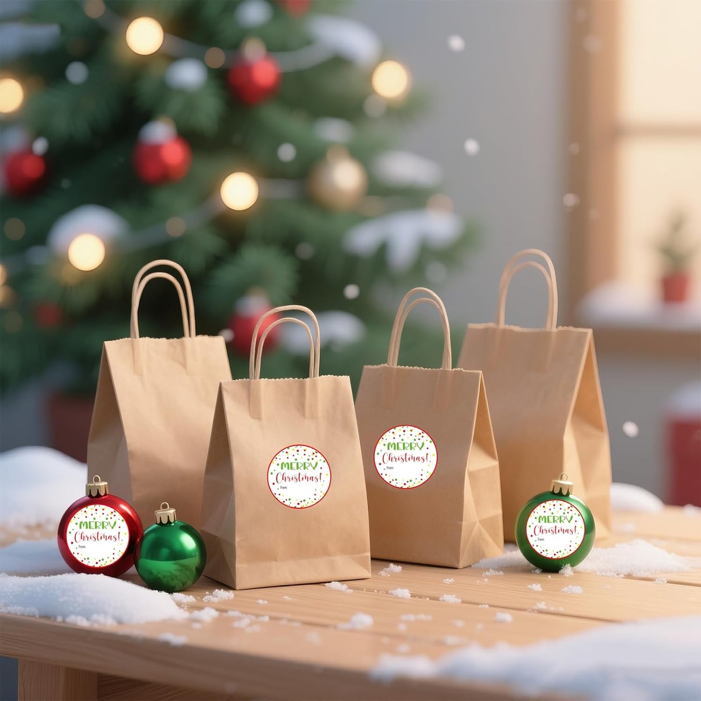 120Pcs Merry Christmas Stickers, 2" Christmas Name Tags Stickers Self-Adhesive, Color Points Xmas Labels for Gifts, Happy Holidays Stickers for Party Window Gift Goodie Bags Xmas Decor