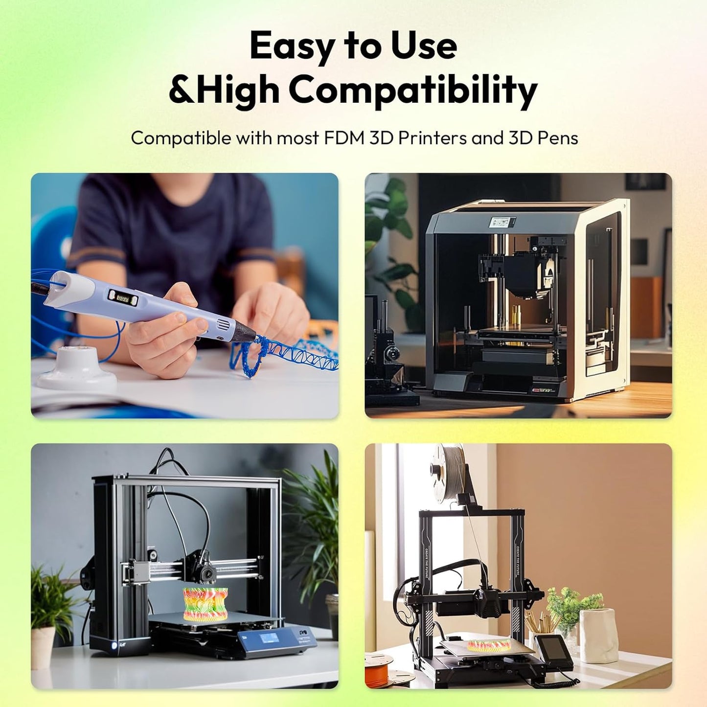 AMOLEN Silk PLA 3D Printer Filament, Shiny Multicolor Rainbow PLA Filament 1.75mm, Gradient Color Change PLA 3D Printing Filament for Most FDM 3D Printer, Red Green Yellow, 1kg (2.2lbs)