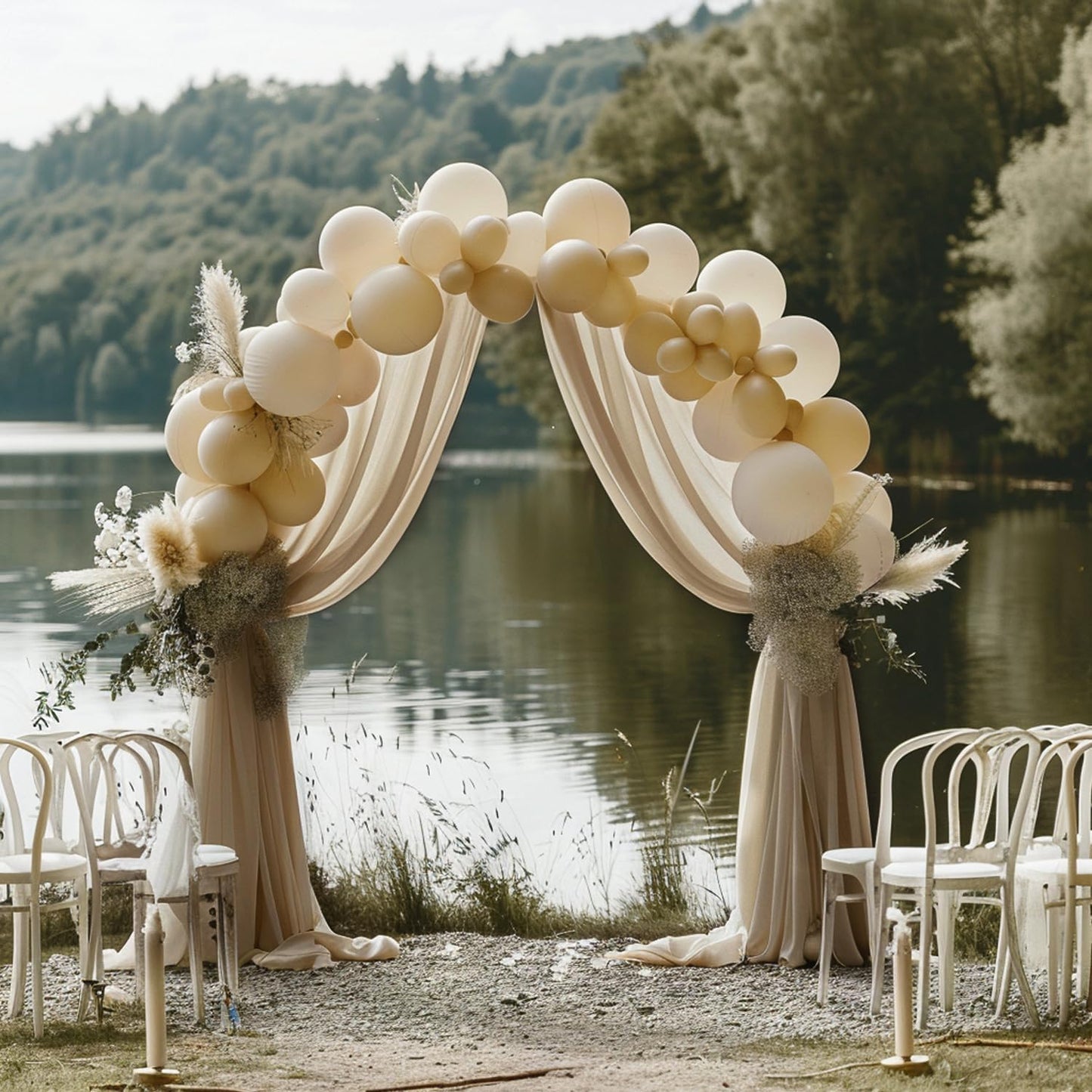 Wokceer Wedding Arch Draping Nude 4 Panels 28.7" x 20FT Sheer Fabric Drapes Backdrop for Ceremony, Birthday Party, Bridal Shower Decoration