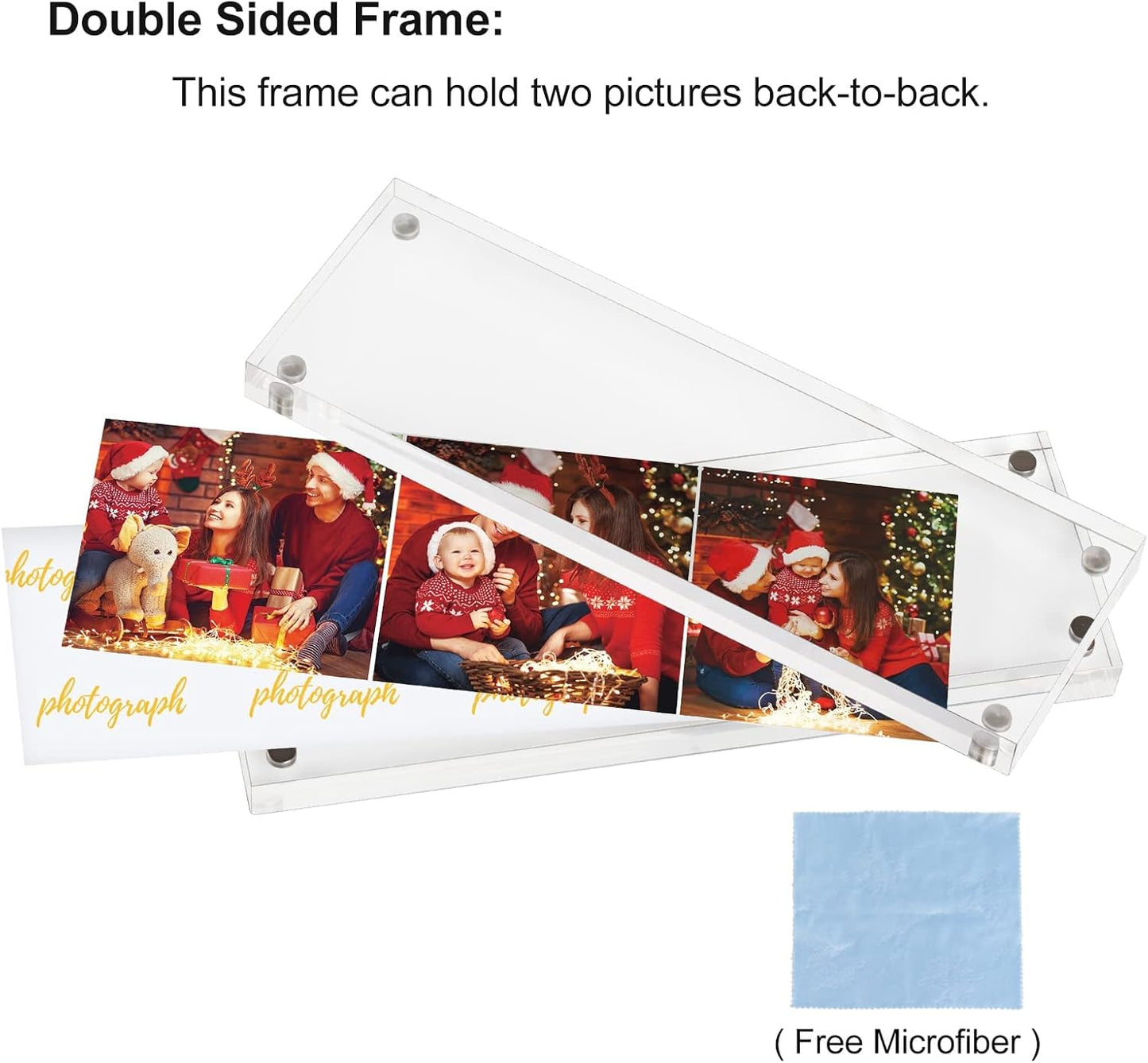 Boxalls 2x6 Inches Acrylic Picture Frames - 5 Pack, Clear Frameless 2x6 Photo Frames with Magnetic, Double Sided Transparent Desktop Frame (5 Pack)