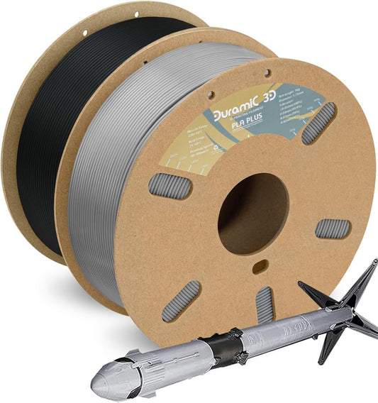 DURAMIC 3D PLA+ Filament 1.75mm 2Kg Black + Grey, PLA Plus 3D Printer Filament 2 Pack 1kg Spool(2.2lbs) PLA Pro Tougher and Stronger, Dimensional Accuracy Probability +/- 0.02mm