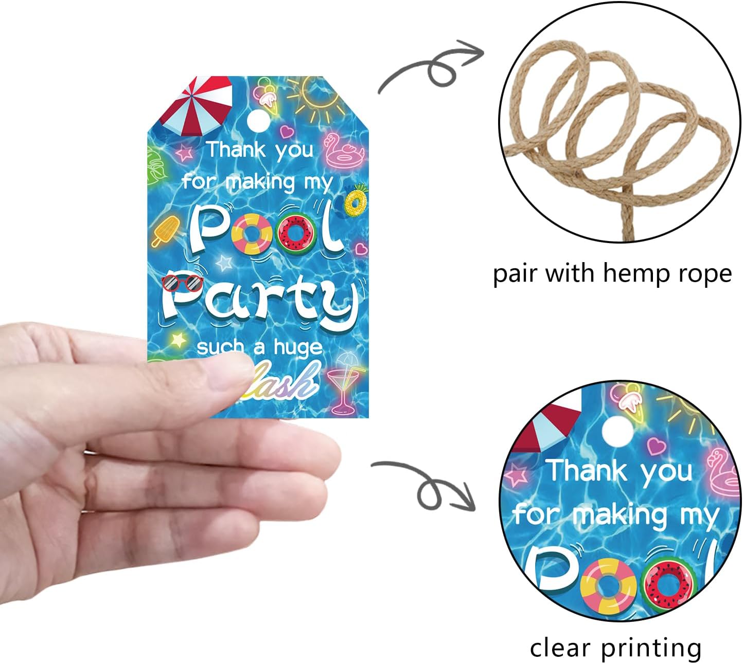 50pcs Pool Party Thank You Tags, Summer Beach Themed Gift Tags for Baby Shower and Birthday Party Favors Decoration (Pool)