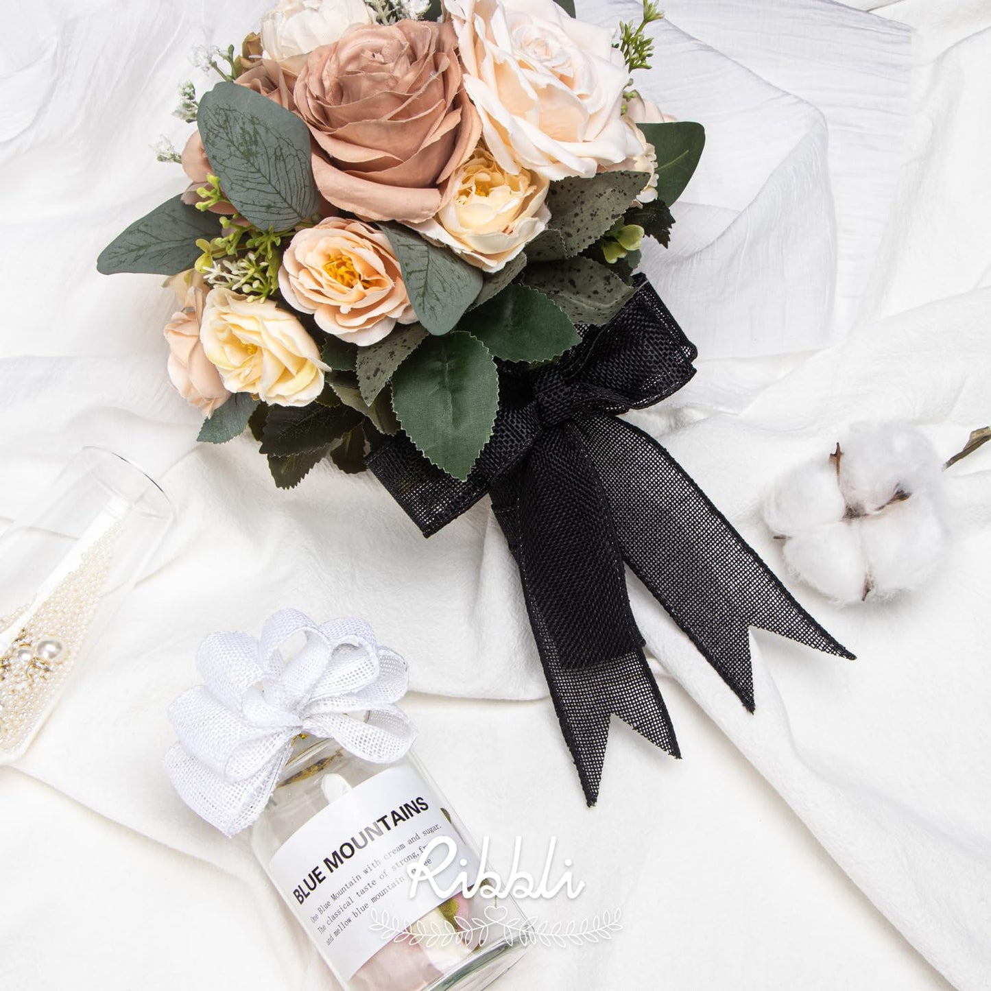 Ribbli Black Burlap Wired Ribbon, 1-1/2” Inch x Continuous 20 Yard, Black Wired Ribbon for Wreaths,Big Bows,Tree Decoration,Outdoor Decoration