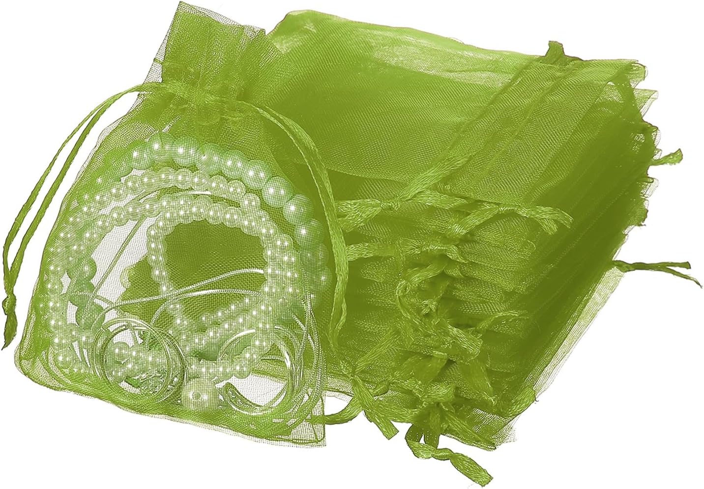uxcell 50 Pcs Organza Gift Bags, 2.7x3.5 Inch Drawstring Pouches Jewelry Gift Bags, Small Wedding Favor Pouches for Christmas Birthday Wedding Goodie Candy Candle, Green