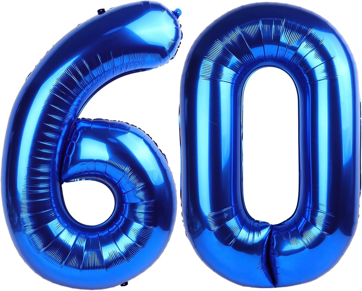 Giant Navy Blue 60 Balloon Number 40 Inch, 60 Number Balloons Birthday Supplies, 60 Year Old Birthday Party Celebration, 60 Balloons Graduations Anniversary Decorations