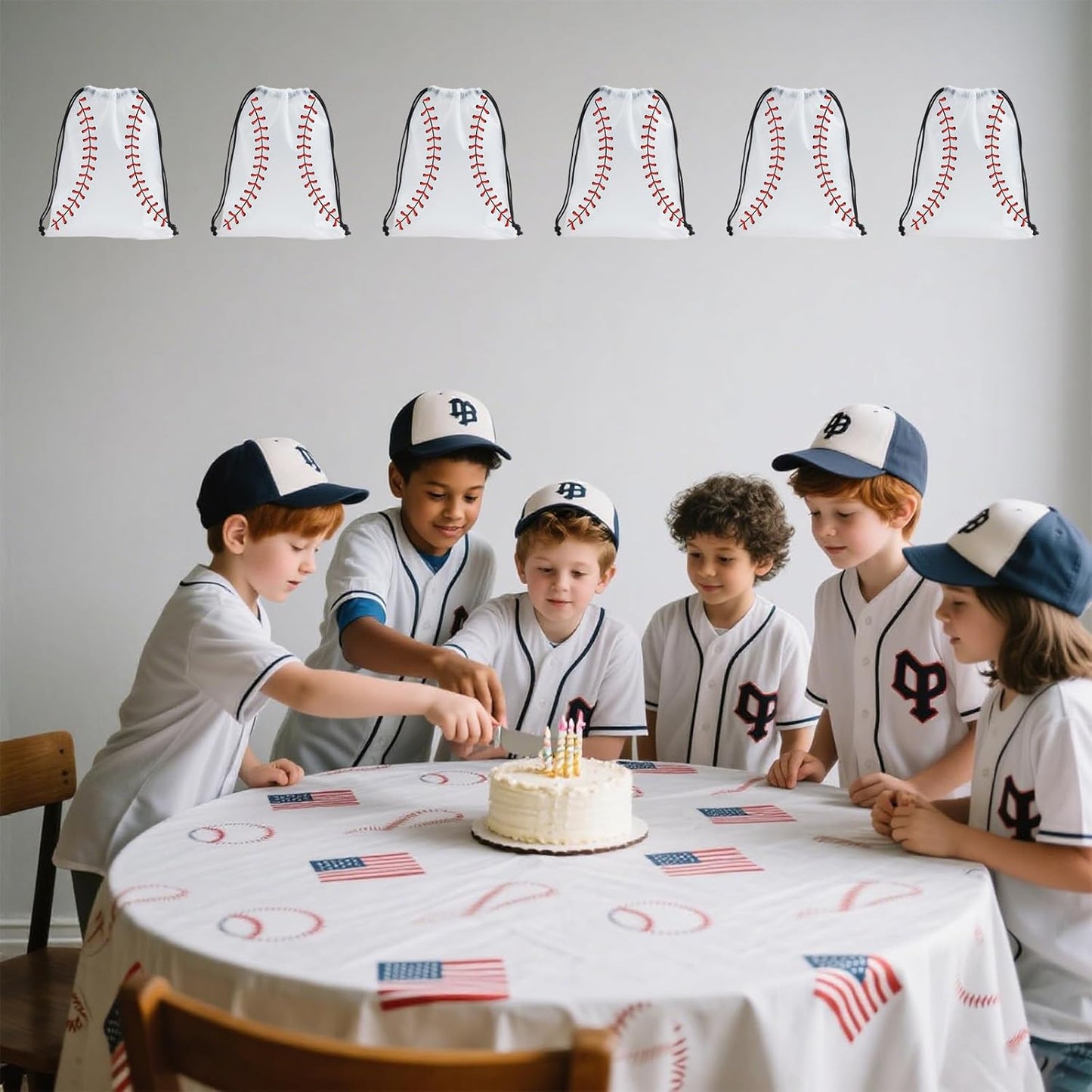 SAOTD 50 Pack Baseball Goodie Bags 7.87x9.84 inch (20x25 cm), Party Fvors Gift Treat Snack Bags, Baseball Drawstring Bag for Boys Girls Birthday Sports Theme Party Supplies