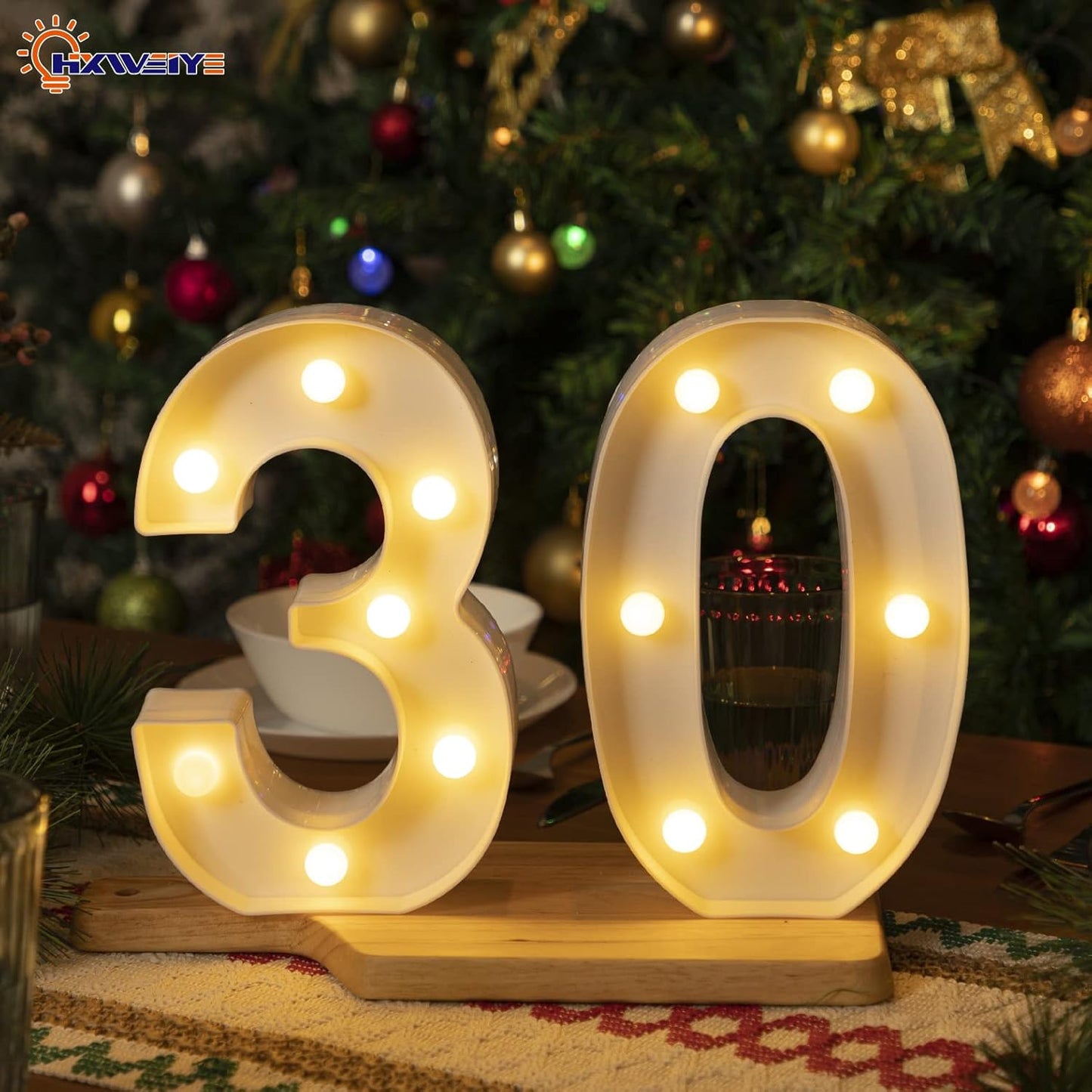 HXWEIYE Light Up Numbers-3, LED Marquee Number Lights Sign 26 Alphabet and 10 Number for Party Bar Birthday, Light Up Letters Battery Powered Warm White Christmas Decoration Numbers Lights