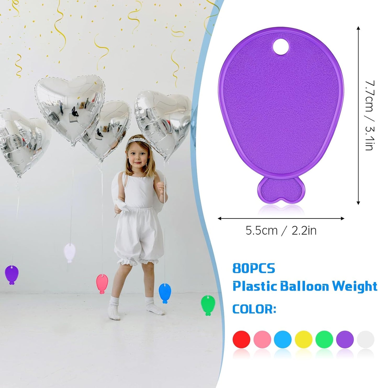 Lenwen 80 Pcs Balloon Weights Plastic Colorful Weights for Balloons for Birthday Party Decoration Wedding Holiday Celebration(Balloon Shaped,Rainbow)
