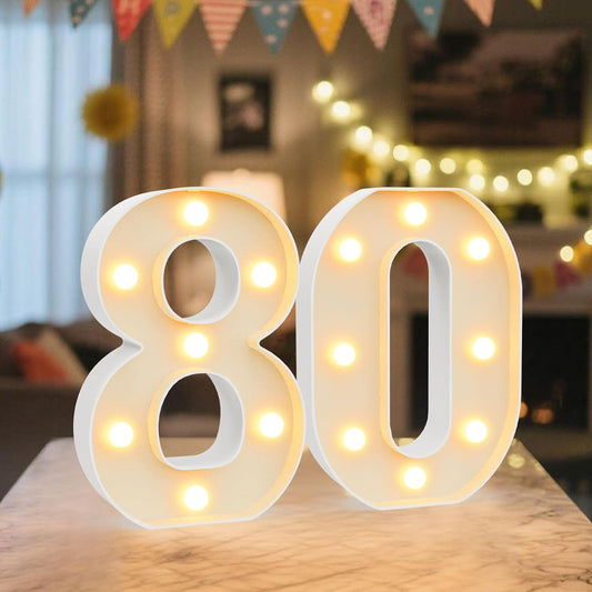 LED Marquee Light Up Numbers Sign - Lighted Birthday Numbers Sign for 80th Birthday Party Decoration, Bar Wall, Home, Table Room, Wedding and Christmas Decorations, Number 80