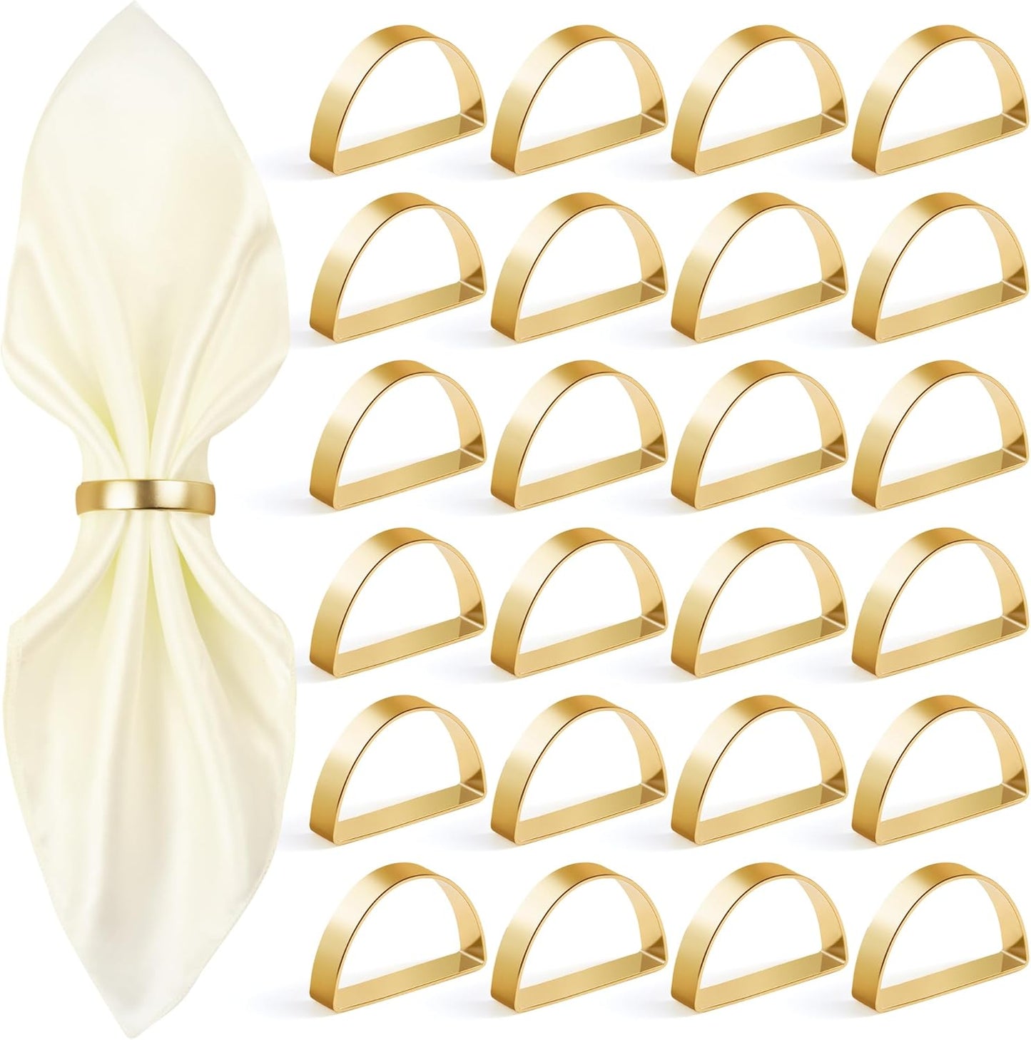 Gold Napkin Rings Set of 24, Stainless Steel Metal Gold Napkin Holder, Fall Thanksgiving Christmas Easter Napkins Rings for Table Decor Wedding, Banquet, Party