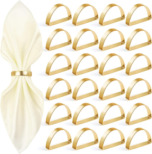 Gold Napkin Rings Set of 24, Stainless Steel Metal Gold Napkin Holder, Fall Thanksgiving Christmas Easter Napkins Rings for Table Decor Wedding, Banquet, Party