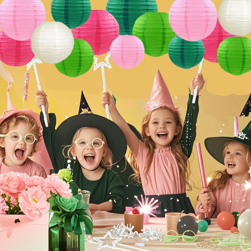 Pink Green Paper Lanterns Decorative 15pcs Party Hanging Decorations for Party Birthday Bachelorette Wedding Birthday Baby Shower Summer Themed Party Anniversary Green Pink White Room Decor
