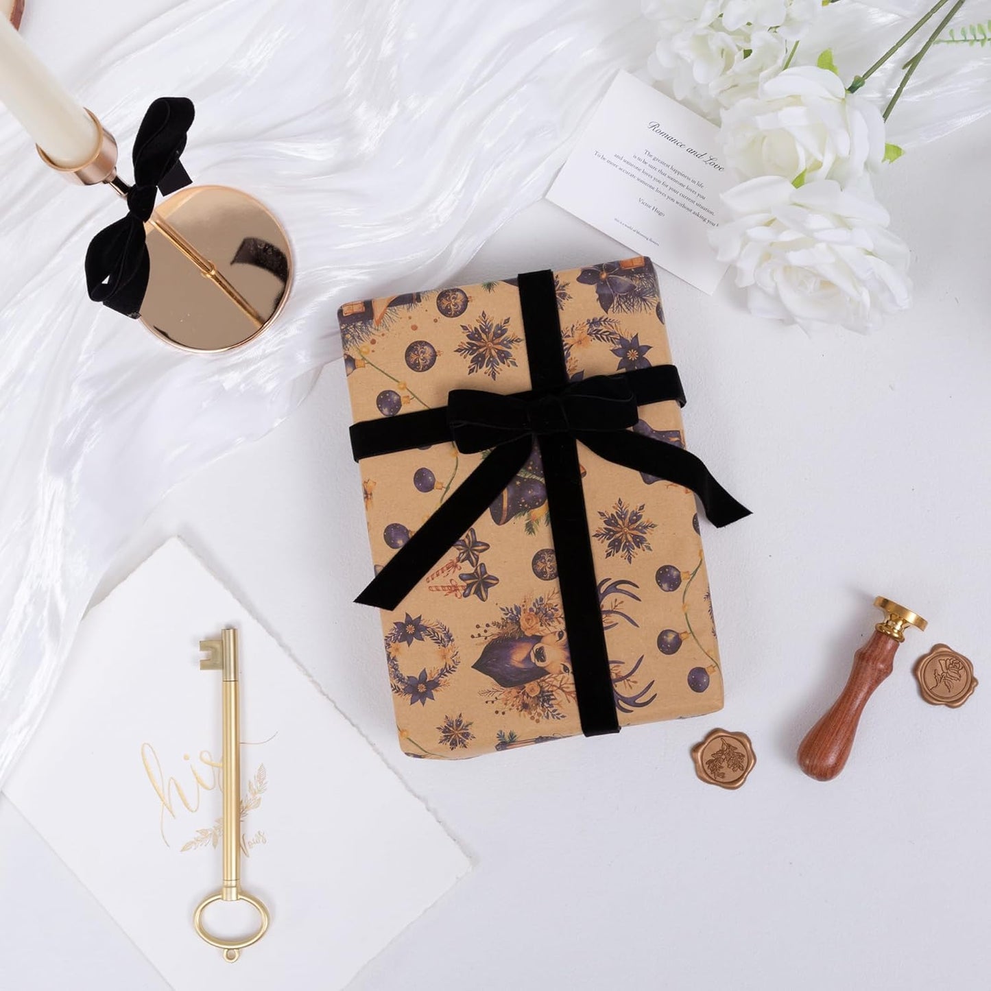 Vintage Black Velvet Ribbon Christmas Ribbon for Gift Wrapping Crafts Christmas Tree Ornaments Garland Decorations, 5/8 Inch X 25Yd