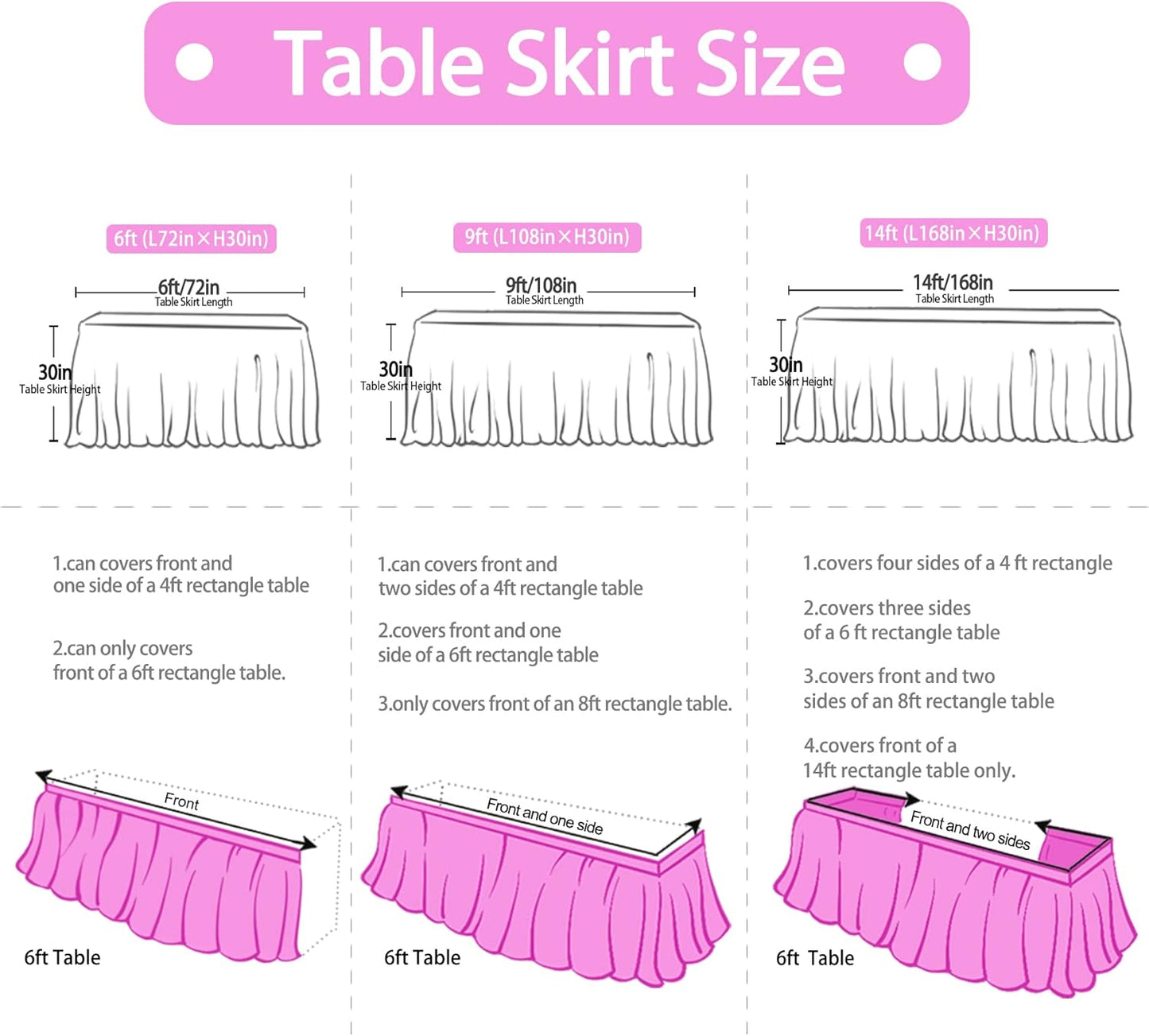 6ft Pink Blue Purple Tulle Table Skirts for Mermaid Baby Shower Birthday Party Wedding Pastel Tutu Table Cloth Cover for Rectangle Tables or Round Tables