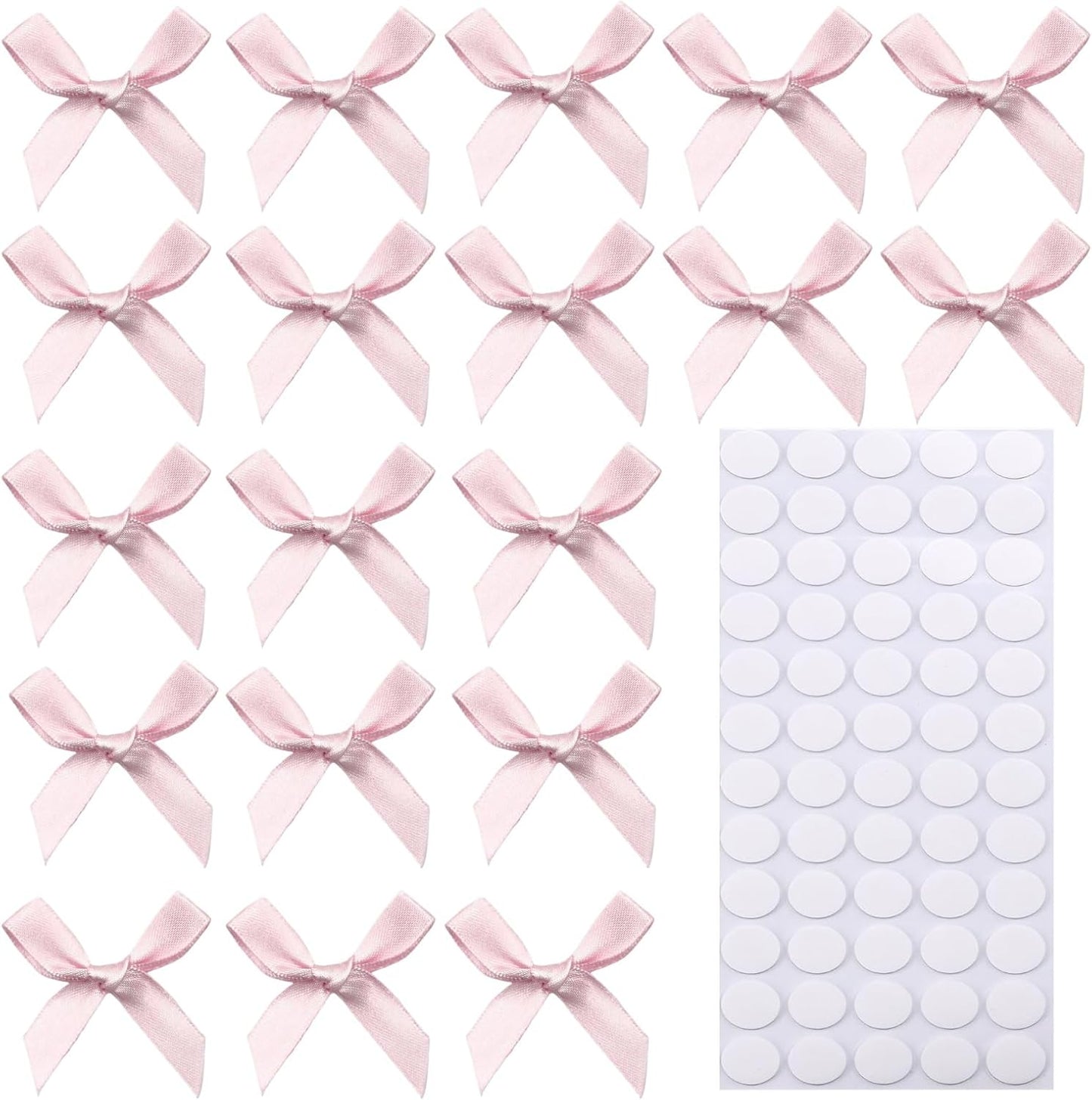 60pcs 1.7" Mini Pink Ribbon Bows Decor – Small DIY Satin Bows for Crafts, Little Bows for Gift Wrapping, Tiny Bow Stickers for Note Card Bow Baby Shower Cake and Candle Decorations