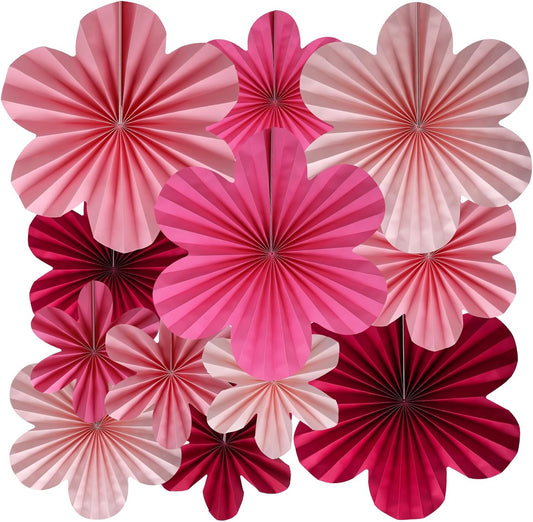 BestoFun 12 PCS Paper Flowers Fans Hot Pink Party Decorations Paper Flowers Decorations for Wall Girl Groovy Birthday Baby Shower Wedding Bachelorette Room Hanging Décor