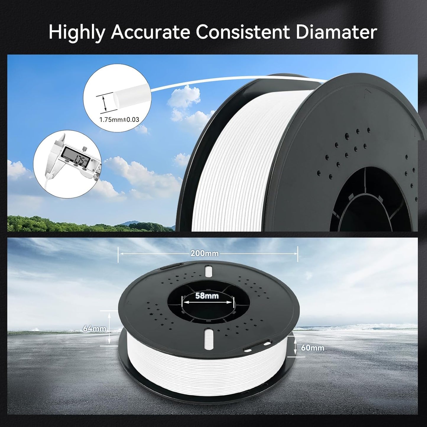 Kingroon 16KG PLA Filament 1.75mm 3D Printer Filament Pla Filament Dimensional Accuracy +/- 0.02mm, Fit Most FDM Printer, 1KG X 16 Spools (8 Black+8 White)