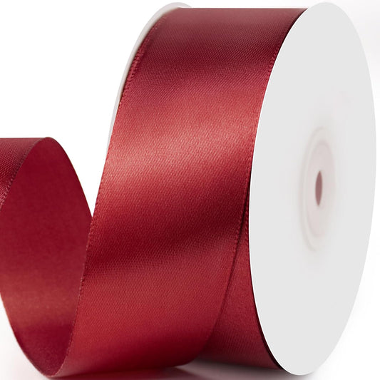 1-1/2" x 50 Yards Satin Ribbon - Burgundy Silk Ribbon with Spool - Ideal for Gift Wrapping, Floral Bouquets, Crafts, Wedding Party Decorations, Christmas and Sewing Projects