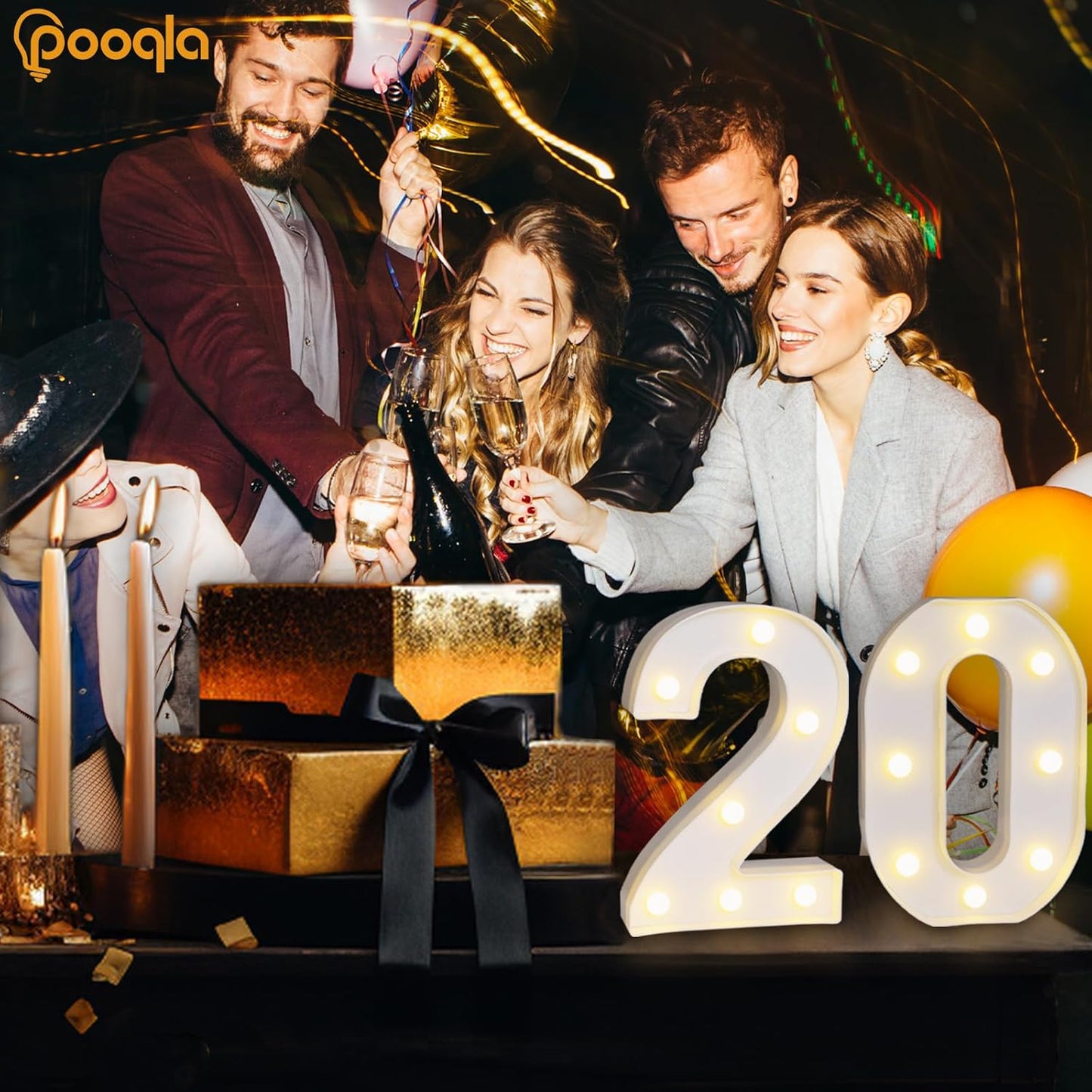 Pooqla 20th Birthday Decorations for Her Him, Light Up Number 20 for Party Table Decorations, 20th Birthday Gift for Women Men, Backdrop Wall Decor for 20th Wedding Anniversary Decoration