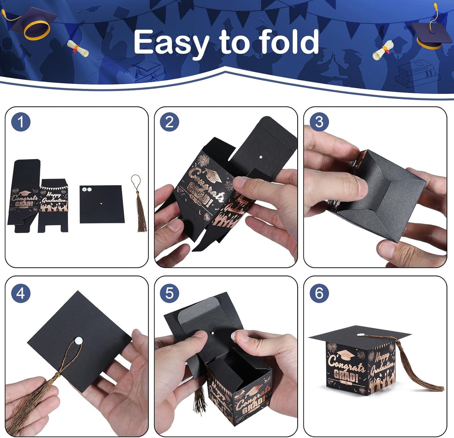 COTOPHER 36 Pack Mini Graduation Cap Gift Boxes with Tassel, Class of 2025 Graduation Candy Boxes Centerpieces for Tables Party Decorations, Small Treat Chocolate Box Graduate Favors Supplies