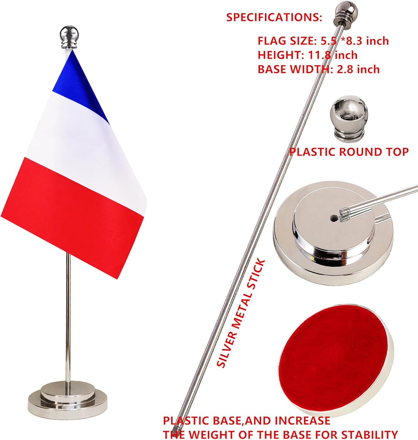 France French Deluxe Desk Flag Set Small Mini Miniature France French Table Desktop Flags,Festival Events Celebration,Office Decoration-2 Pack