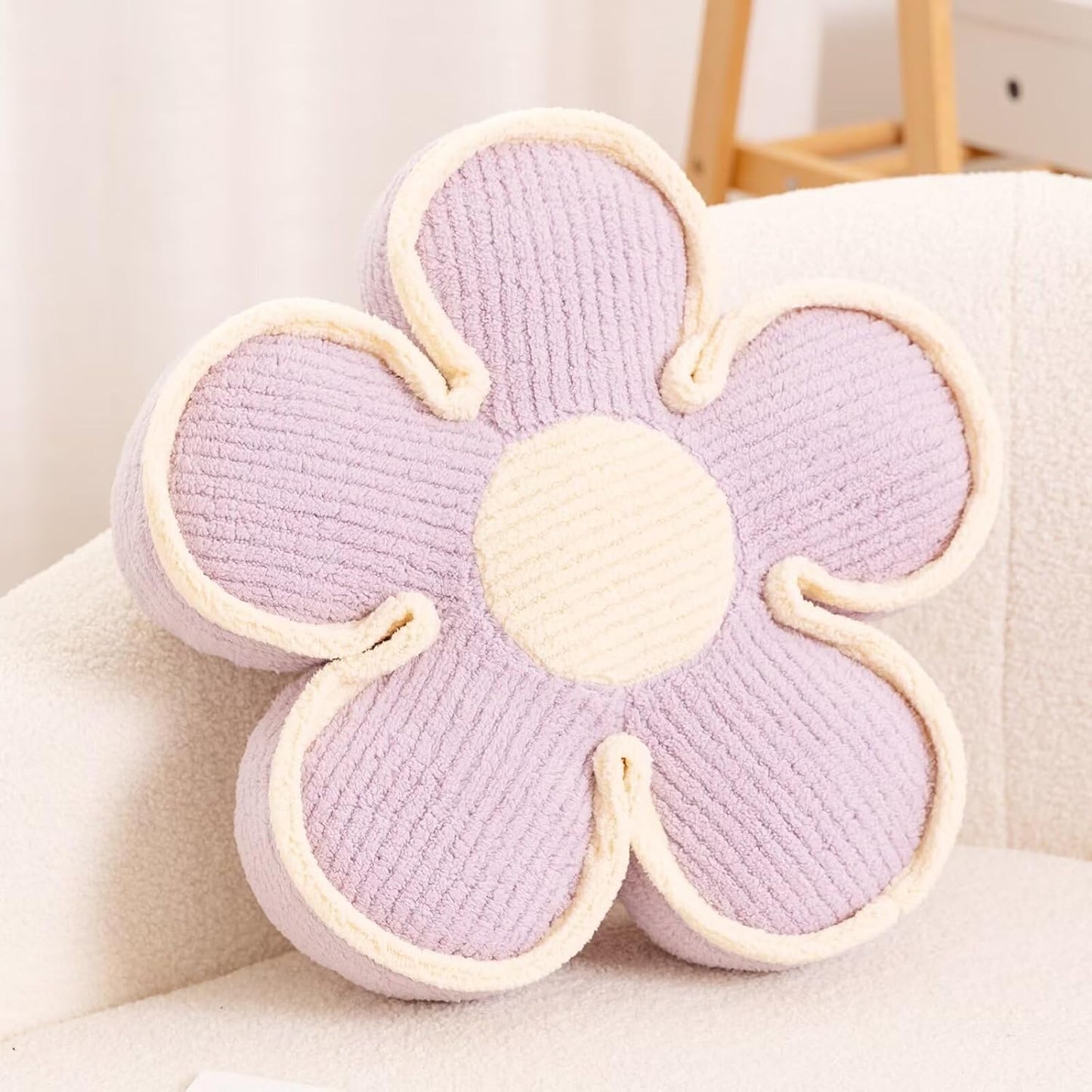Flower Shaped Floor Cushion, Soft Decorative Throw Pillow, Cute Seating Cushion, Plush Pillow for Sofa Couch Bed (13.7 Inch, Lavender)