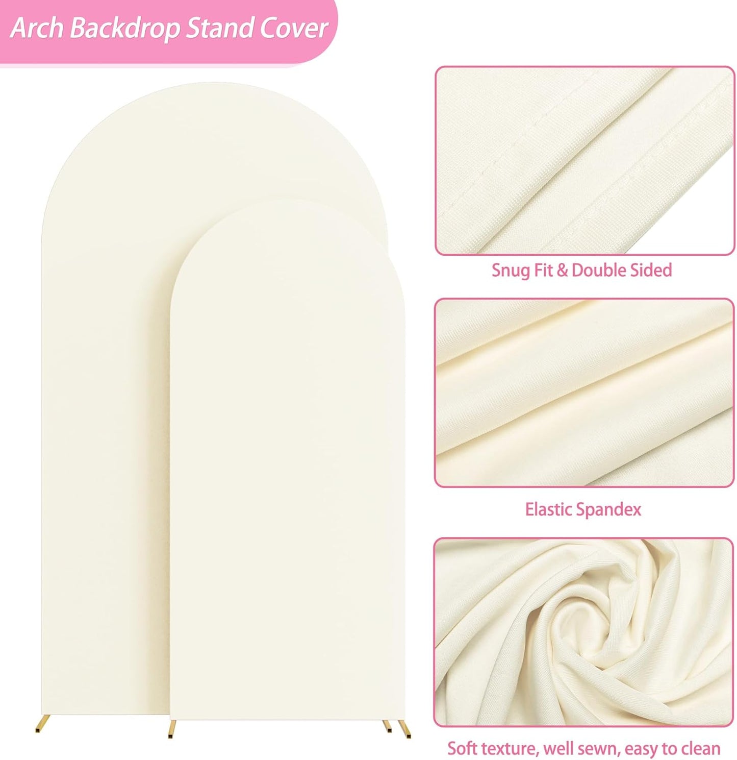 Fomcet Set of 2 Wedding Arch Cover 6FT, 7.2FT Ivory 2-Sided Round Top Spandex Arch Backdrop Cover Fitted Fabric for Birthday Party Baby Shower Wedding Arch Stand Decoration