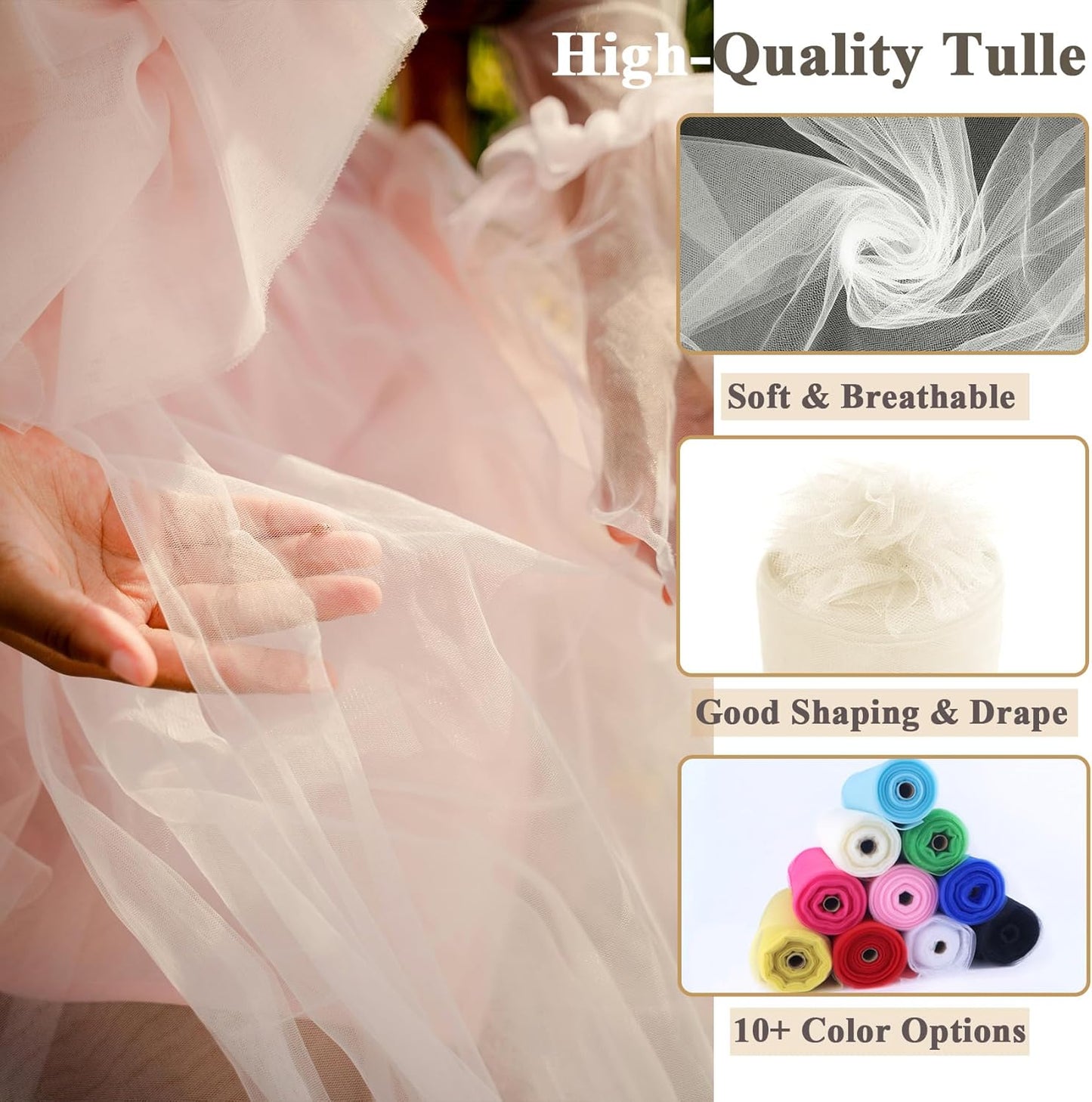 Ivory Tulle Fabric Rolls 54 Inch x 40 Yards Large Mesh Tull Bolt for Wedding, Garden Netting, Tutu Skirt, Party Decoration and Craft Supplies