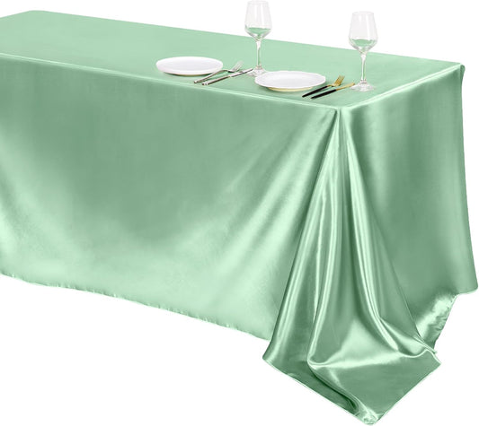 TURSTIN 1 Pack Sage Green Satin Tablecloth 102 x 58 Inch Overlay Satin Table Cover Rectangle Bright Silk Tablecloth Smooth Fabric Table Decoration for Wedding Banquet Party Events
