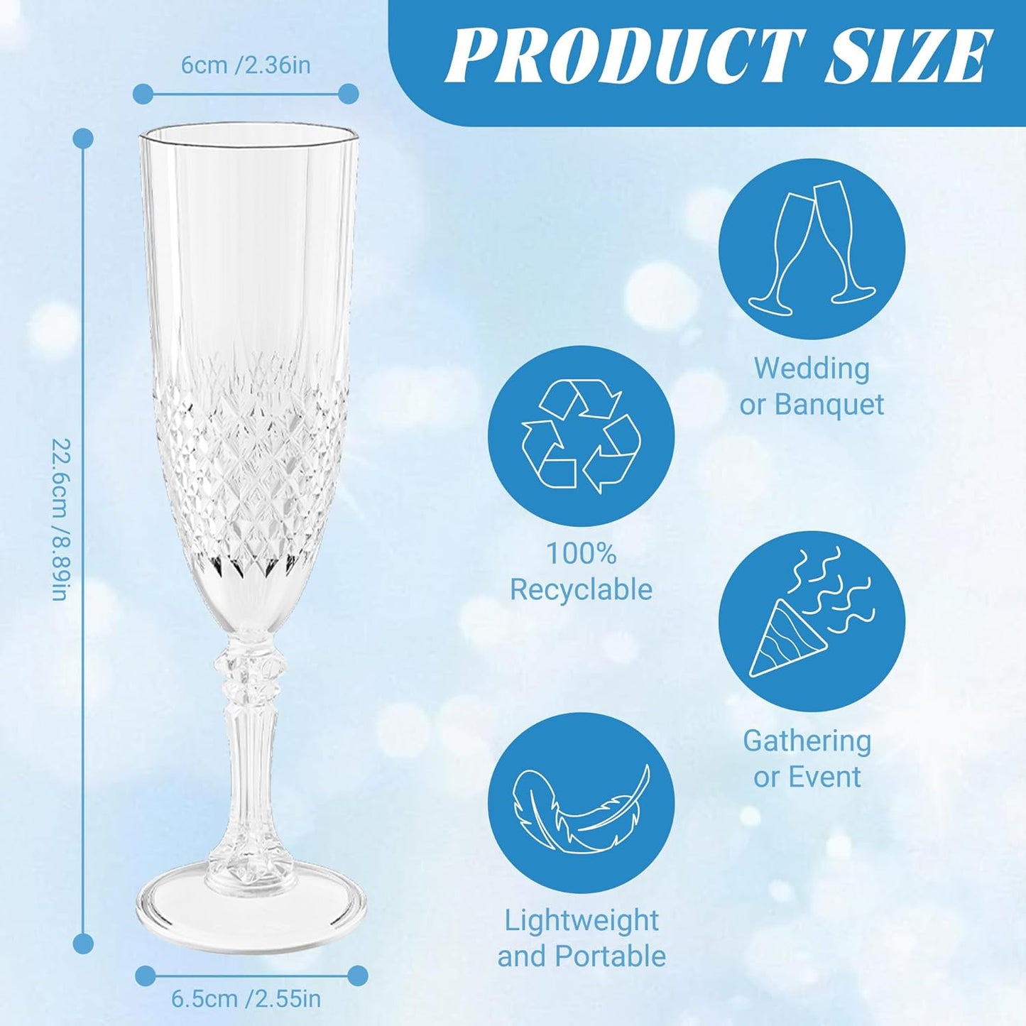 Plastic Champagne Flutes, 48PCS Transparent White Wine Glasses Goblets Cups Shatterproof Reusable Flute for Weddings Bachelor Parties Toasting and Events(48, Transparent)
