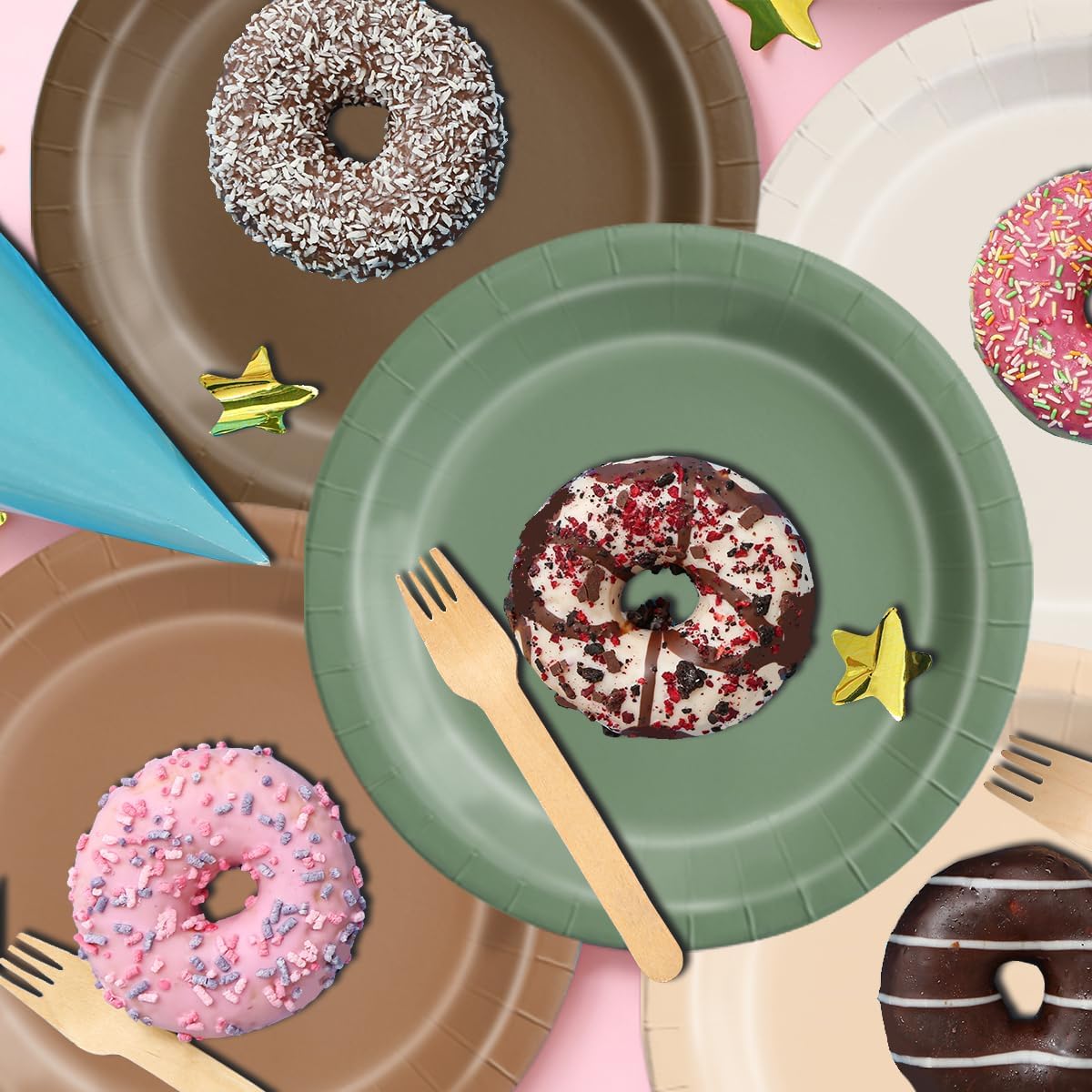 CMUSKO Woodland Baby Shower Decorations - 60pcs Brown Sage Green Forest Animal Theme Plates & Napkins Kit - Safari Party Supplies for Birthday, Baby Shower Neutral