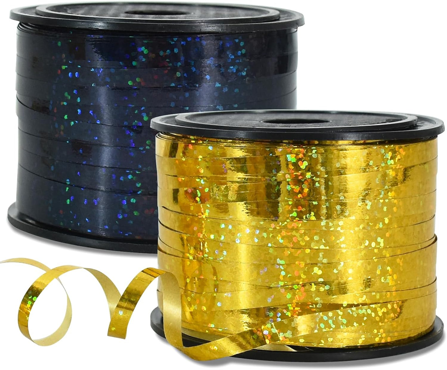 BEISHIDA 2 Pack 100 Yards Black Gold Curling Crimped Glitter Ribbon Balloon String Shiny Metallic for Gift Wrapping Ribbon Birthday Party Festival Art Craft Decor Florist Flowers Decoration