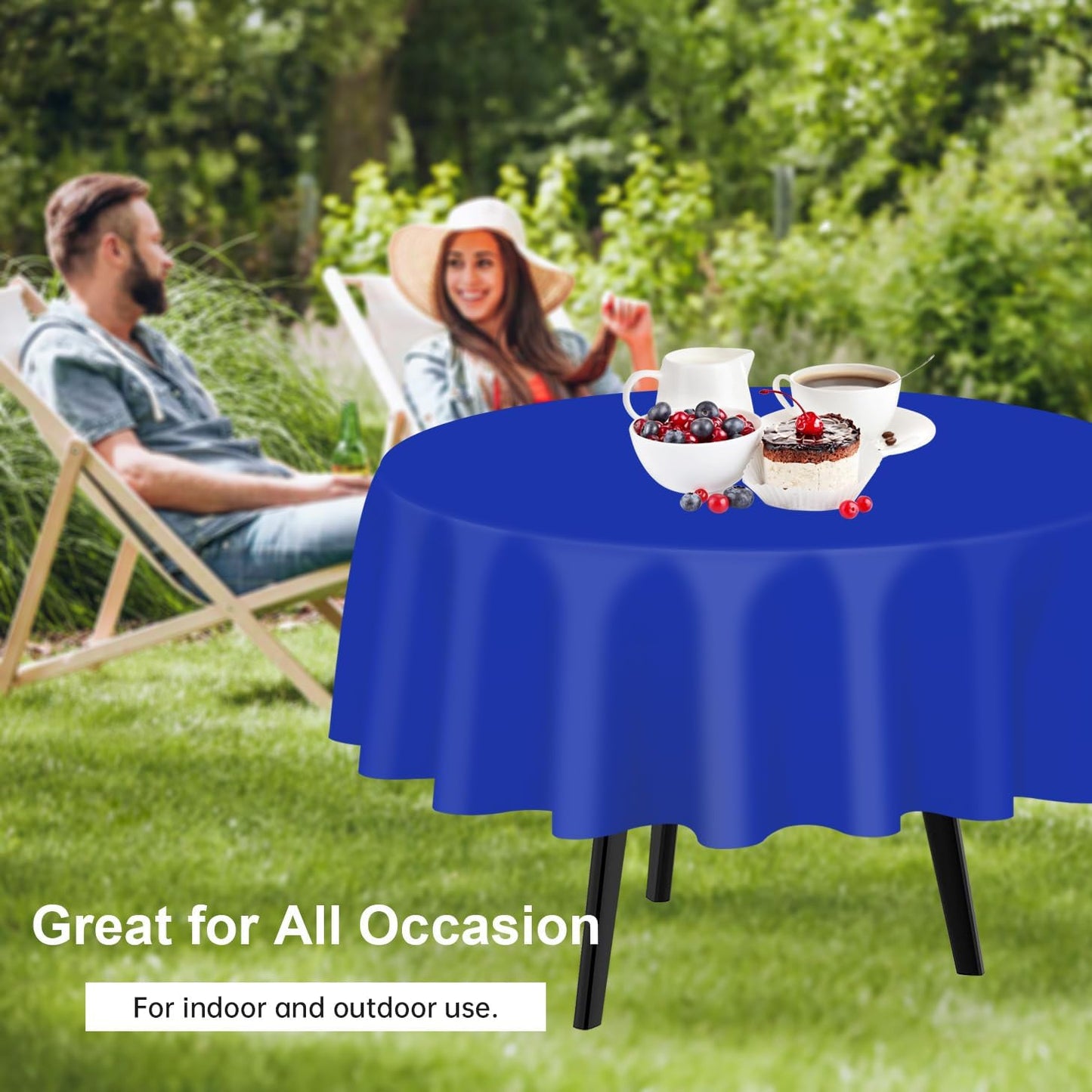 QIKSION Dark Blue Round Tablecloth 3 Pack, 84 Inch Plastic Table Cover Disposable for Parties