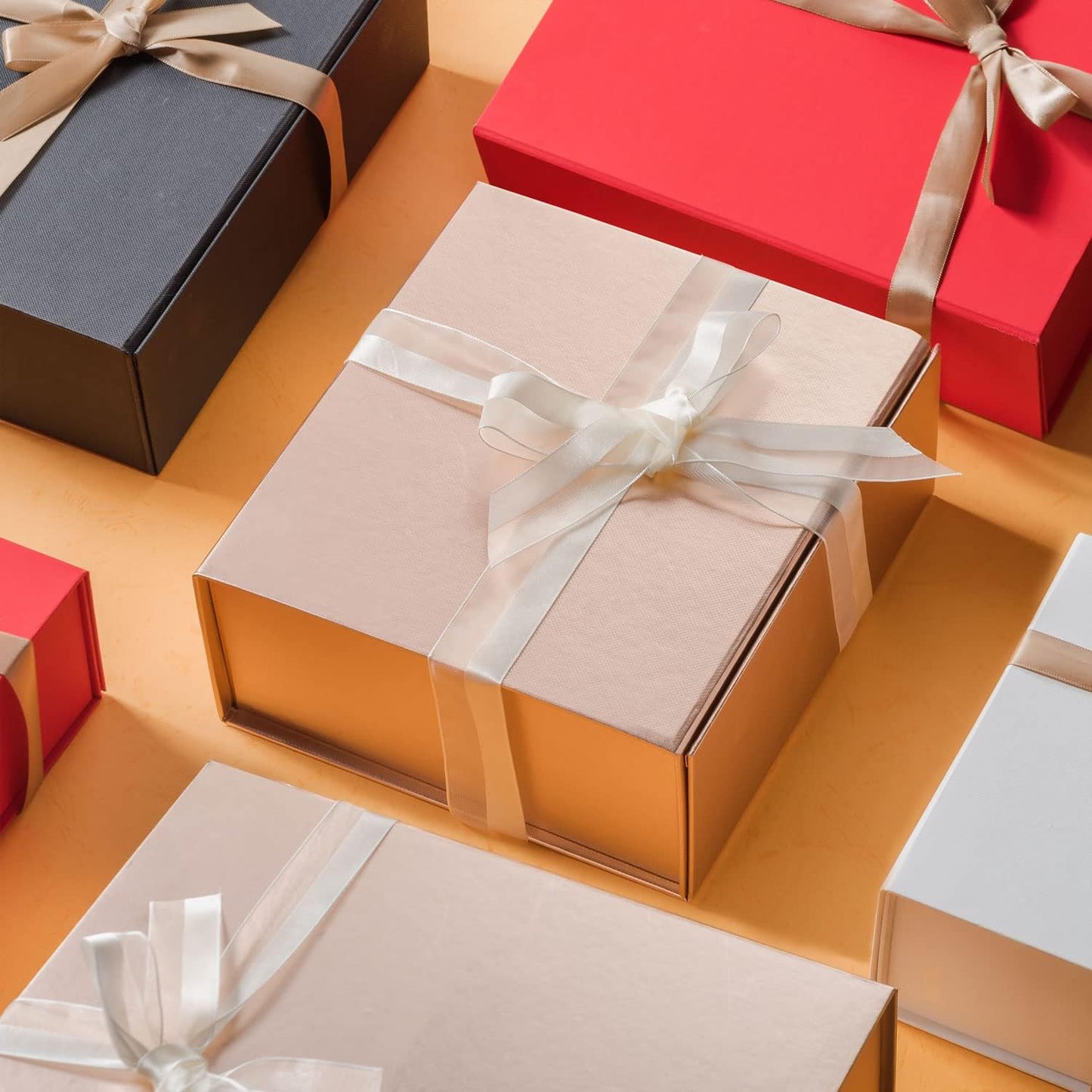 LIFELUM Large Gift Box 2 Pack 13.85 x 8.35 x 4.45 Rose Gold Gift Box with Magnetic Lid Bridesmaid Proposal Gift Boxes for Presents Contains Card, Ribbon, Shredded Paper Filler