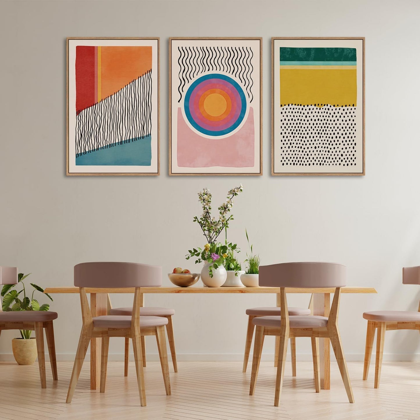 myusuar 3 Piece Large Modern Abstract Canvas Framed Wall Art For Living Room, Midcentury Minimalist Boho Wall Art Decor Posters Prints For Bedroom Office, 24x36in