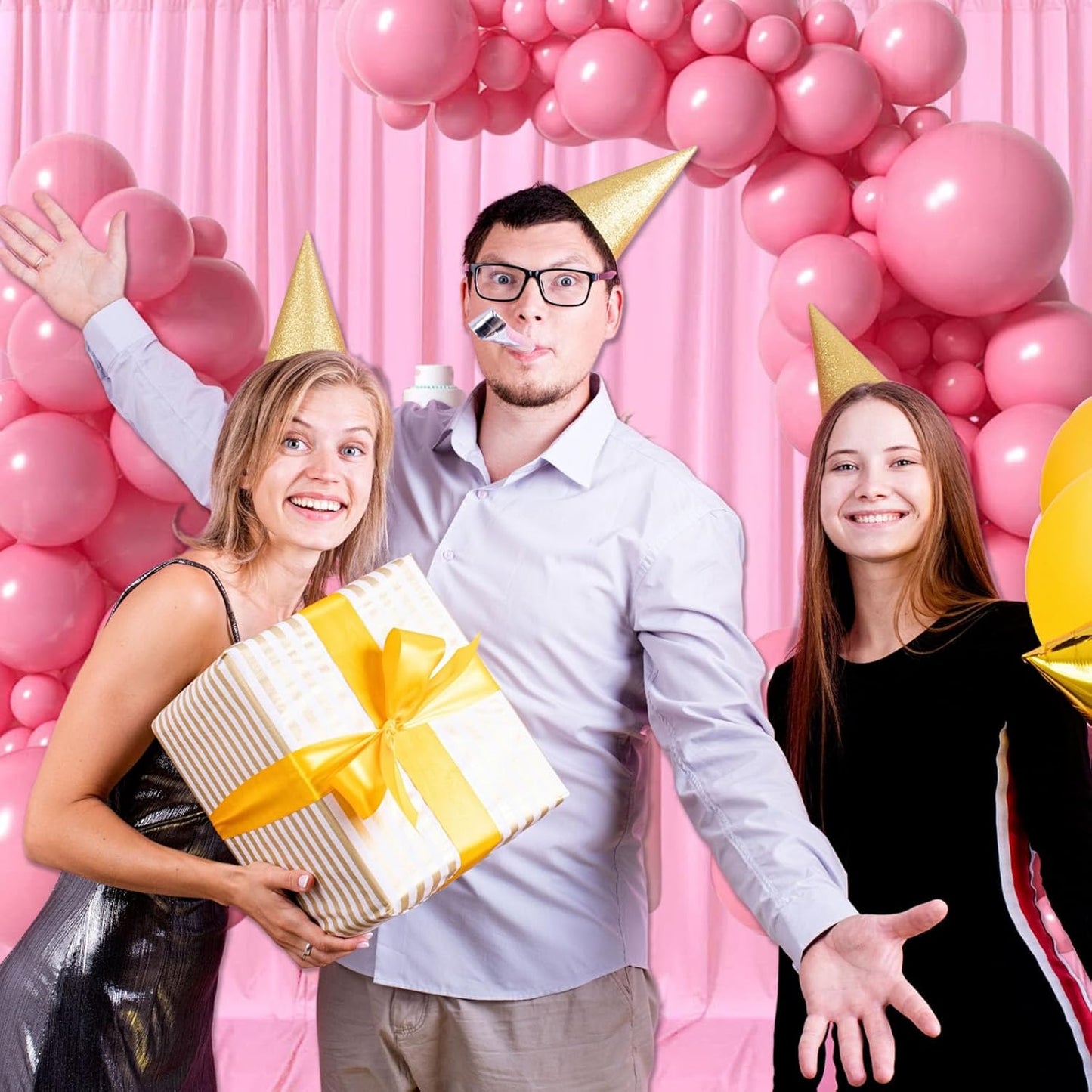 10ft x 10ft Pink Backdrop Curtains for Parties, Fabric Satin Background Curtain with Rod Pockets for Weddings, Birthday, Baby Shower, Photography, Graduation Party Backdrop Drapes, 2 Panels