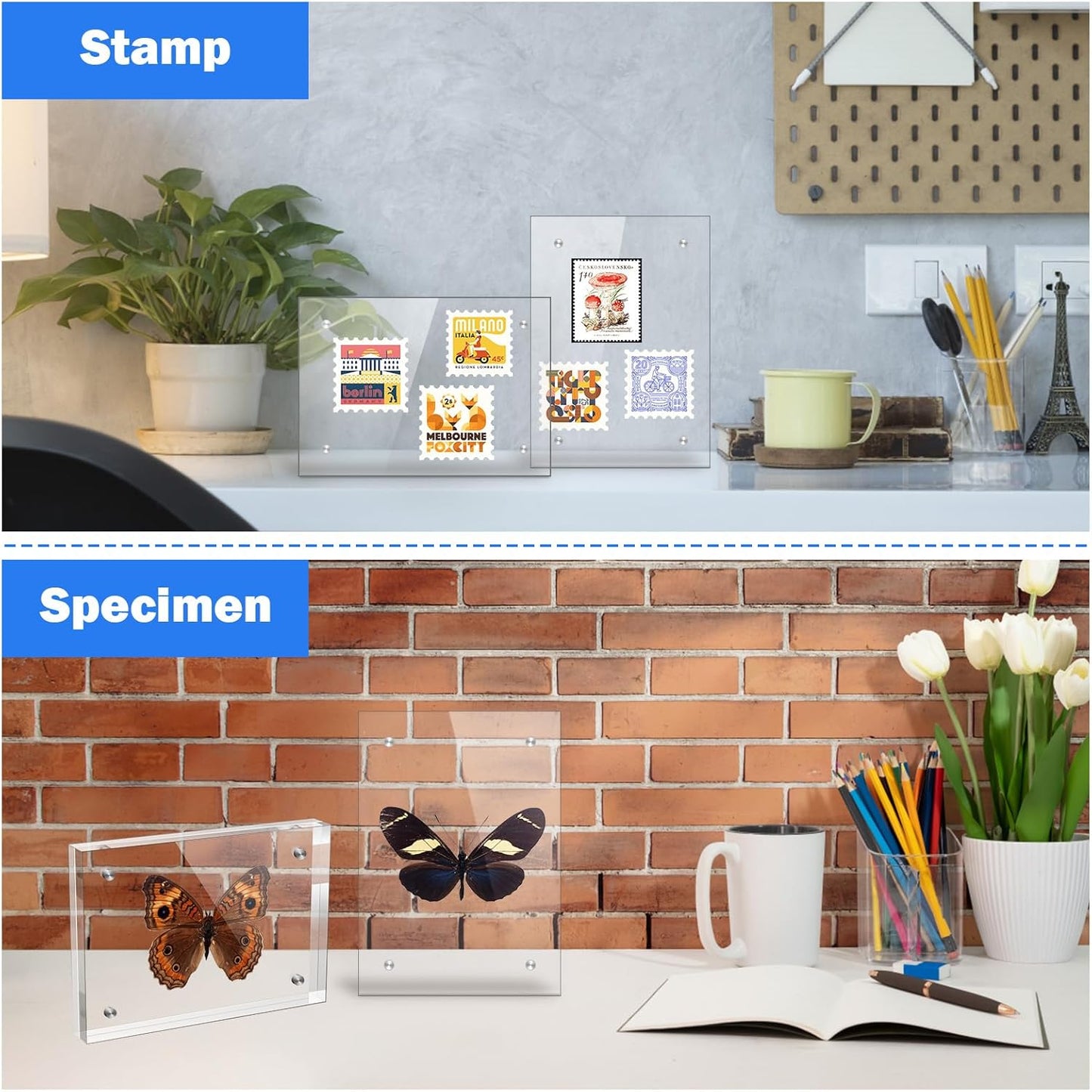 Small 2.5×3.5 Inches Acrylic Picture Frame(3 Pack)，Clear Magnetic Picture Frame for Wedding，Double Sided Frameless Photo Frame for Desktop Free Standing,Display Stand Picture mini Frame