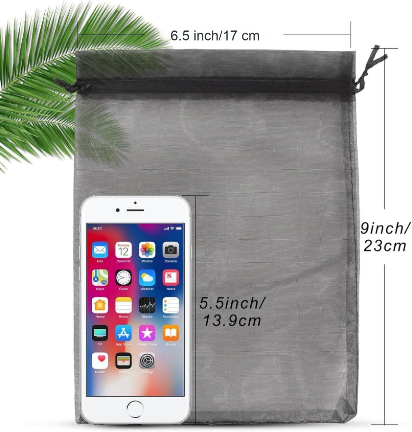 ANZNKU 50 Pack Organza Bags 6x9 inches, Gift Bag Mesh Drawstring Bags for Gifts Large Organza Bag Drawstring for Halloween Wedding Party Favor Christmas(Black)