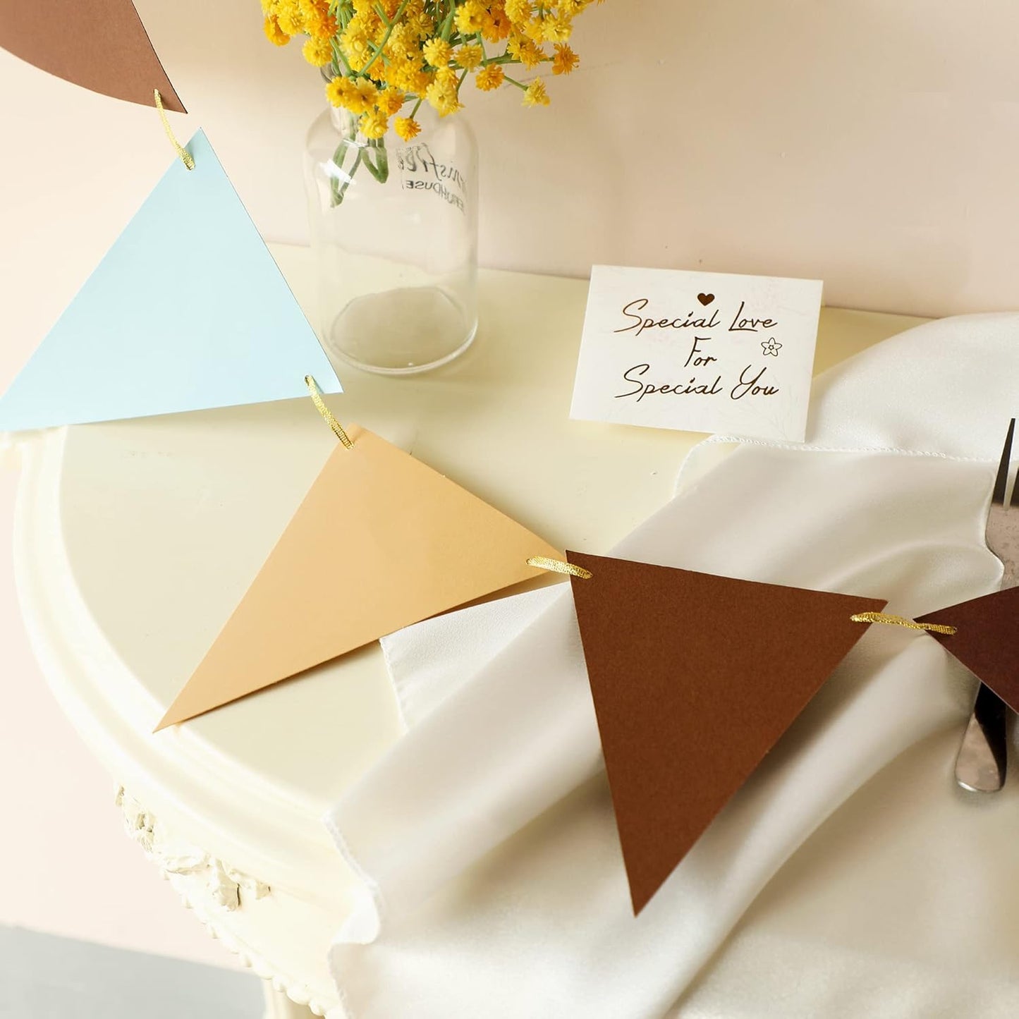 Fonder Mols Paper Pennant Banner Triangle Flags Bunting Garland for Bear themed Boy Baby Shower Birthday Nursery Wall Backdrop Decorations (10 feet, Coffee Blue, Large)