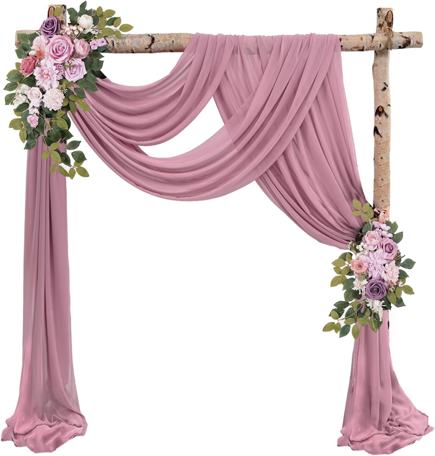 Dusty Rose Wedding Arch Draping Fabric 4 Panels 20Ft Length x 28" Width Arch Drapes Chiffon Fabric Sheer Curtains Backdrop for Party Bridal Decorations Wedding Ceremony Ceiling Stage Reception Decor