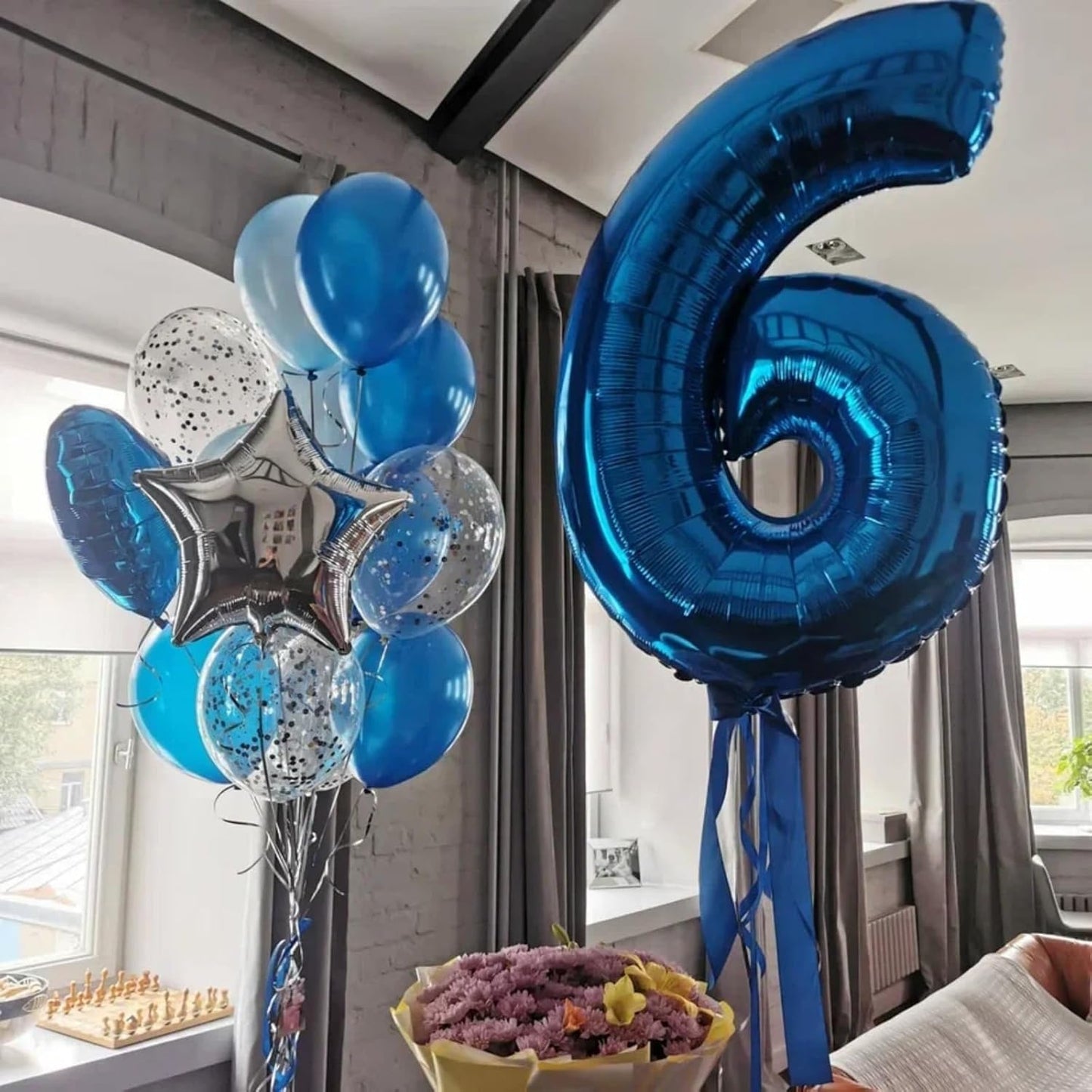 Blue 4 Balloons, 40 Inch Large Foil Number Balloons Set 0-9, Self Inflating Digital 4 Helium Balloon for Boys Men 4th 40th Age Birthday Anniversary Graduation Party Decorations Photo Shoot Supplies
