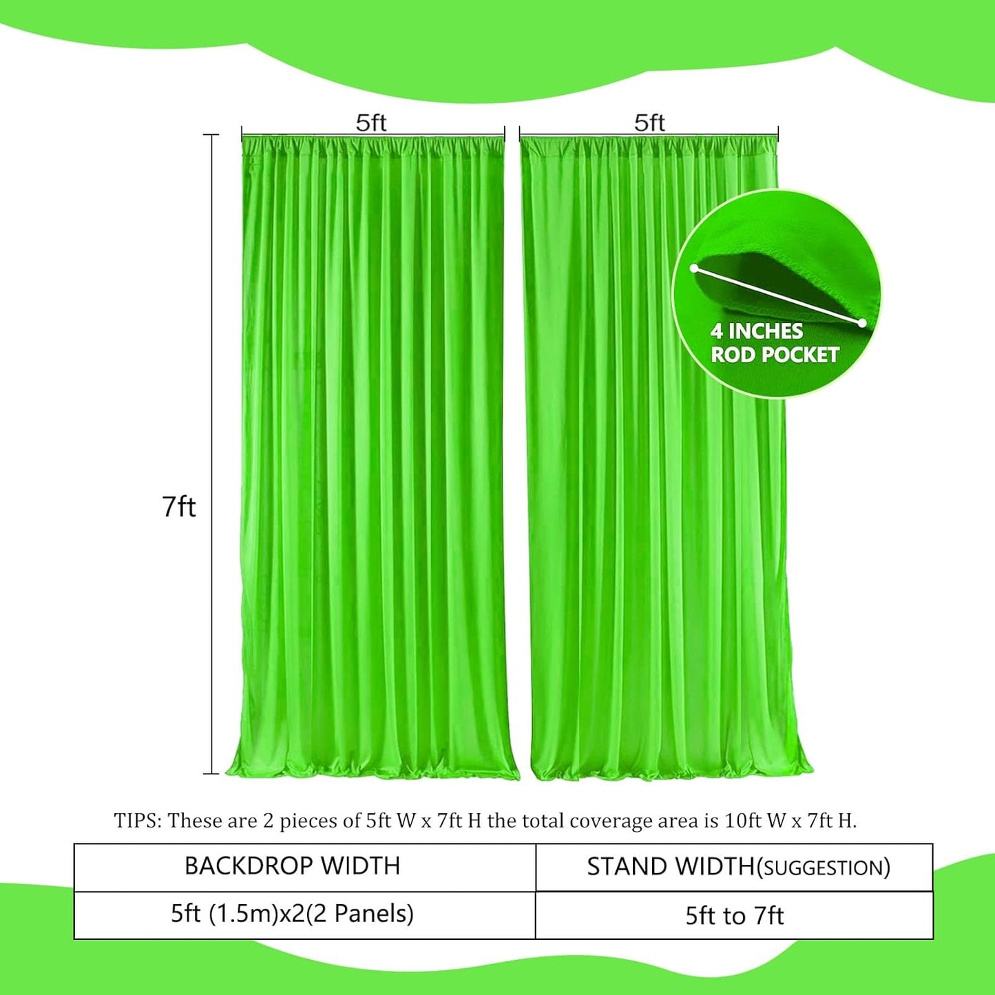 2 Panels Green Backdrop Curtain, 10 x 7 Feet Background Curtains for Parties, Weddings, Baby Showers, Bachelorette Halloween, Christmas Birthday Party Photoshoot Backdrop Curtains Decorations